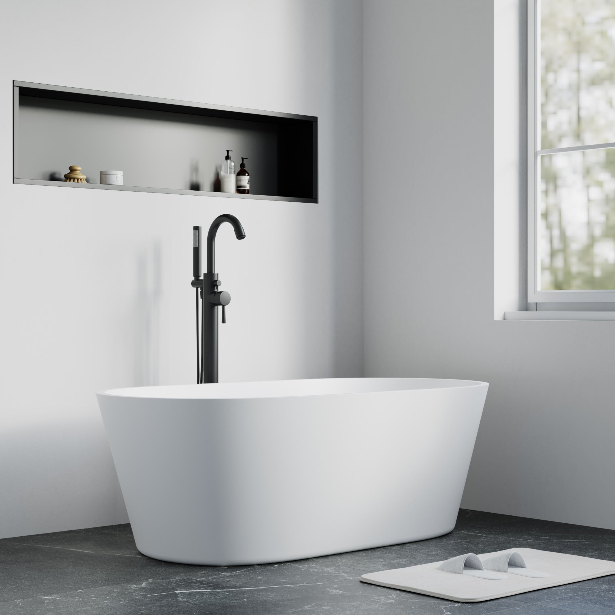 Dowell 59-1/8" Freestanding Stone Resin Oval Bathtub - 70 Gallon Capacity - 077 Series