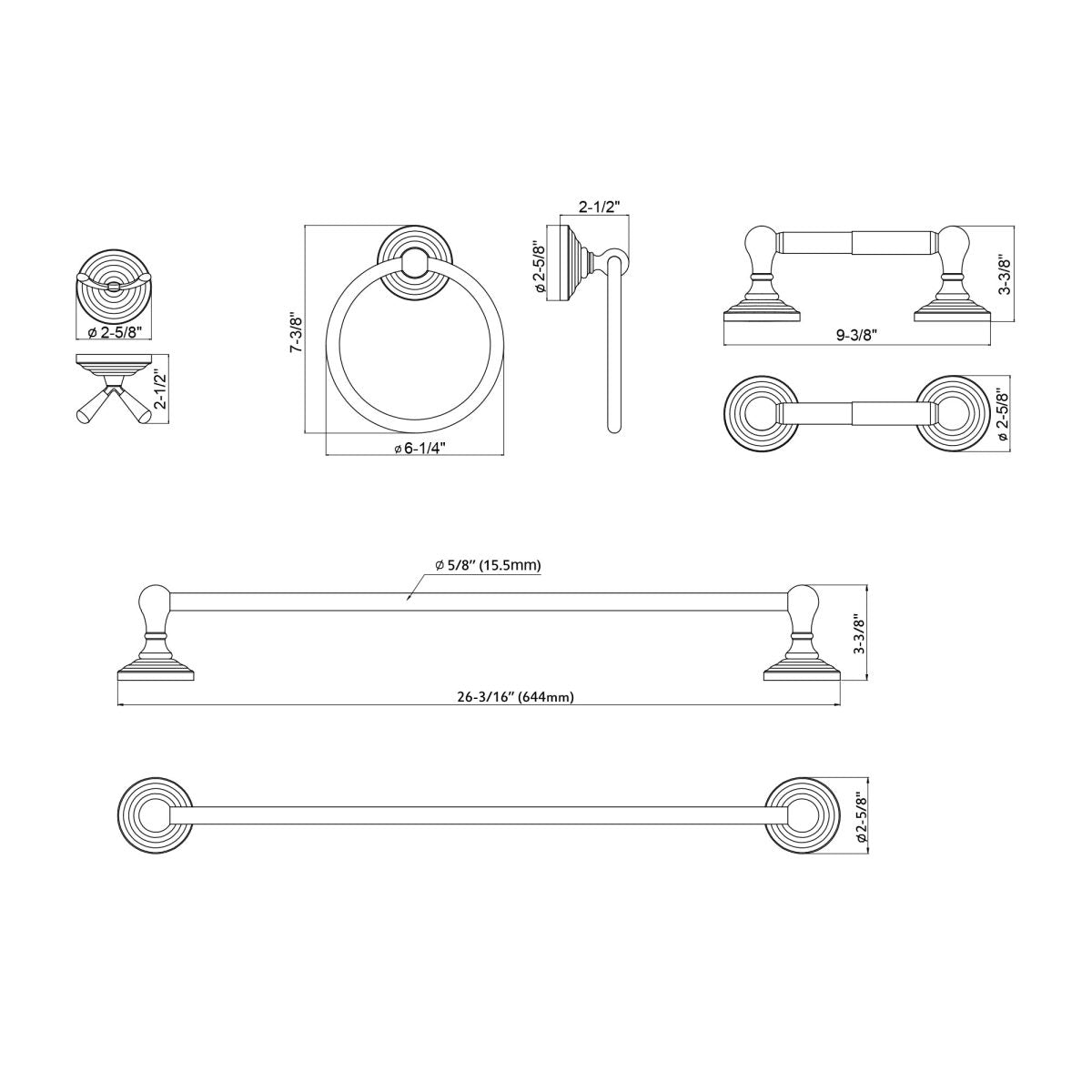 Dowell 4-Piece Bathroom Accessory Set- Rounded Design - Bath Towel Bar, Hand Towel Ring, Toilet Paper Holder, Towel/Robe Hook - 1003 41 Series