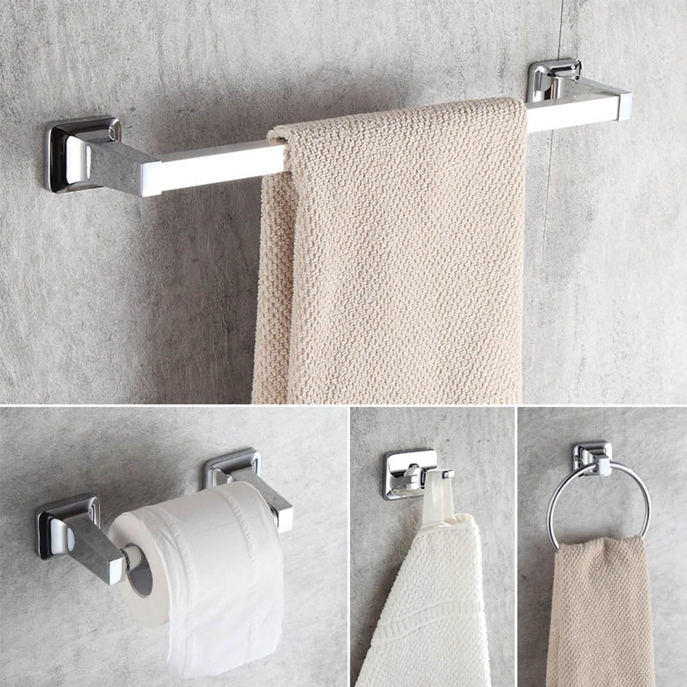 Dowell 4-Piece Bathroom Accessory Set - Squared Design - Bath Towel Bar, Hand Towel Ring, Toilet Paper Holder, Towel/Robe Hook - 1005 41 Series