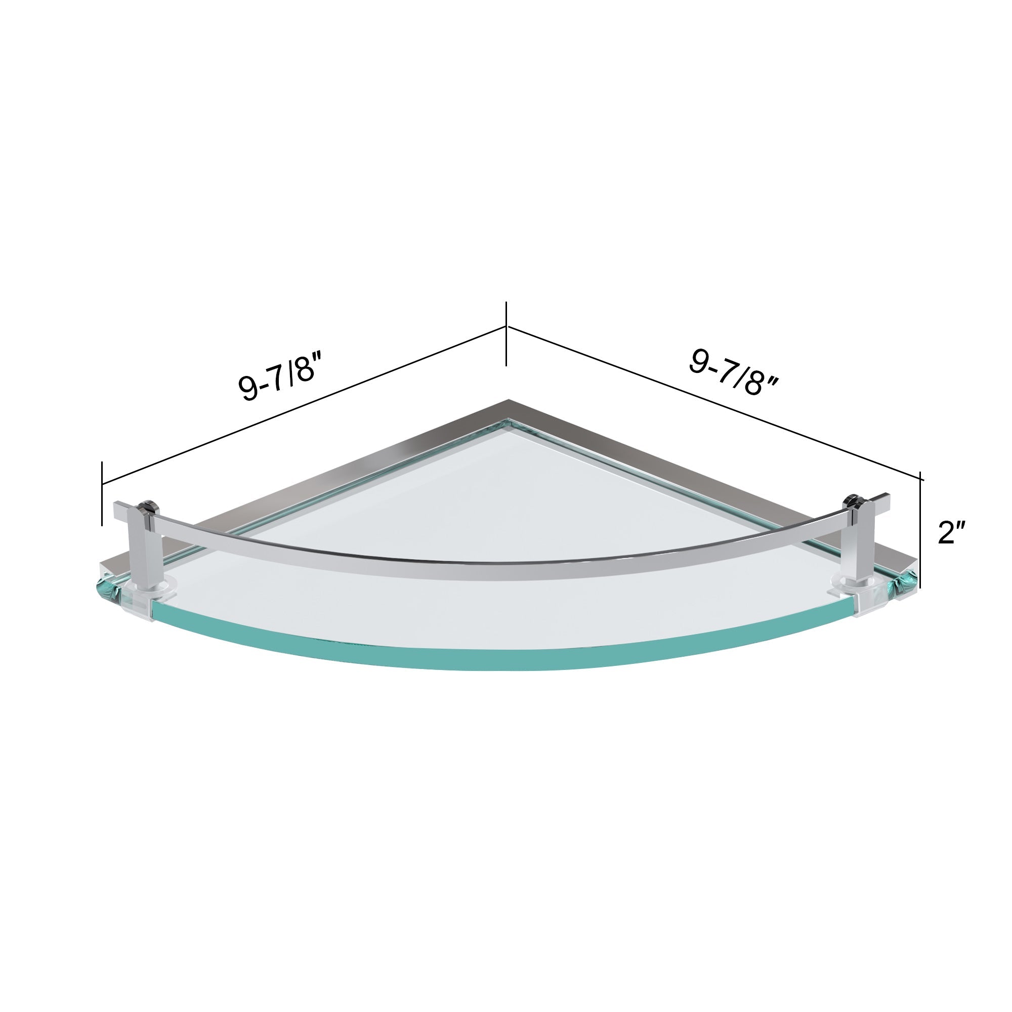 Dowell 9-7/8" Bathroom Shower Corner Glass Shelf with Rail and Wall Mounting Strips - Chrome - 2008 001 01 Series