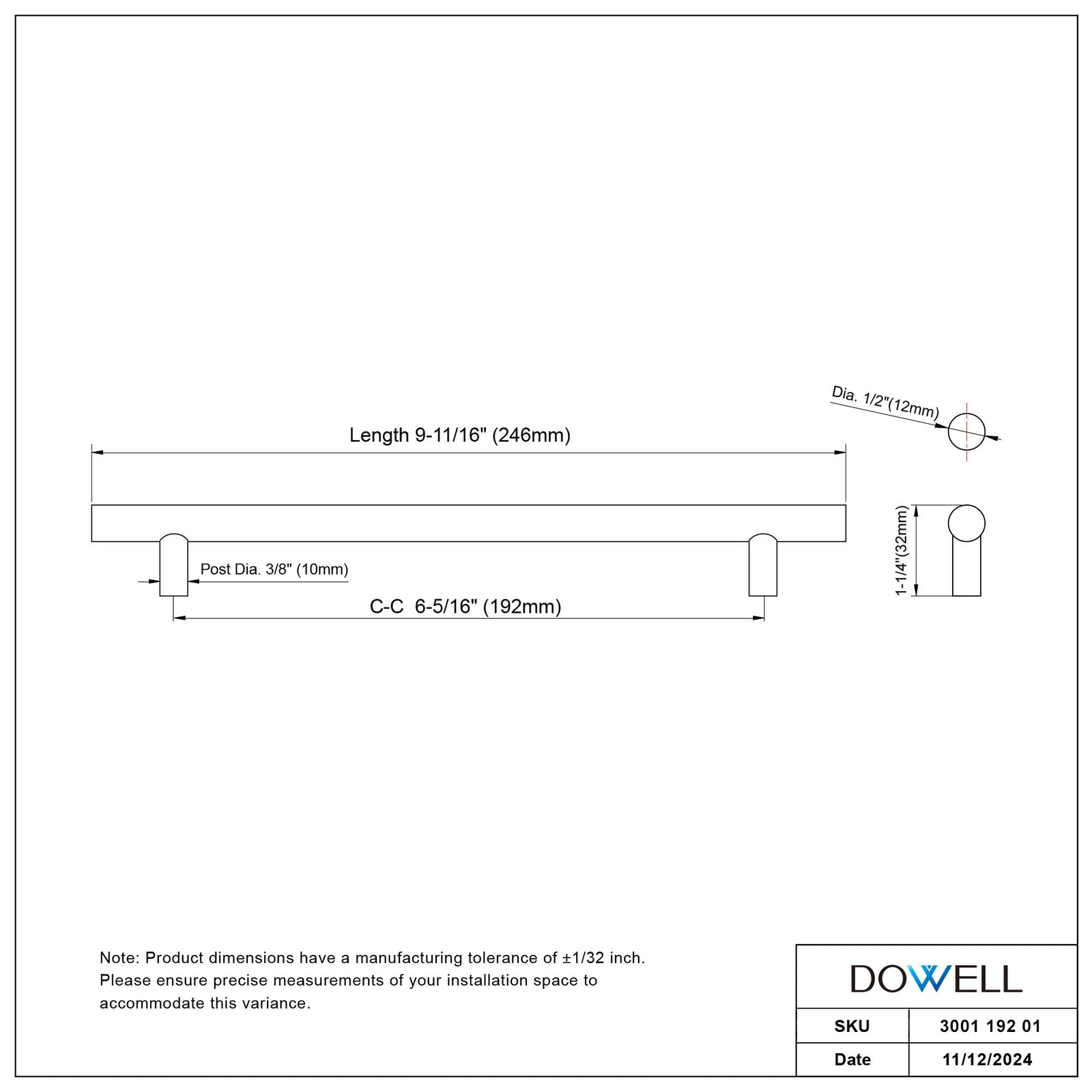 Dowell Cabinet Handle, Stainless Steel/Aluminum Construction Bar Plulls 3001 Series