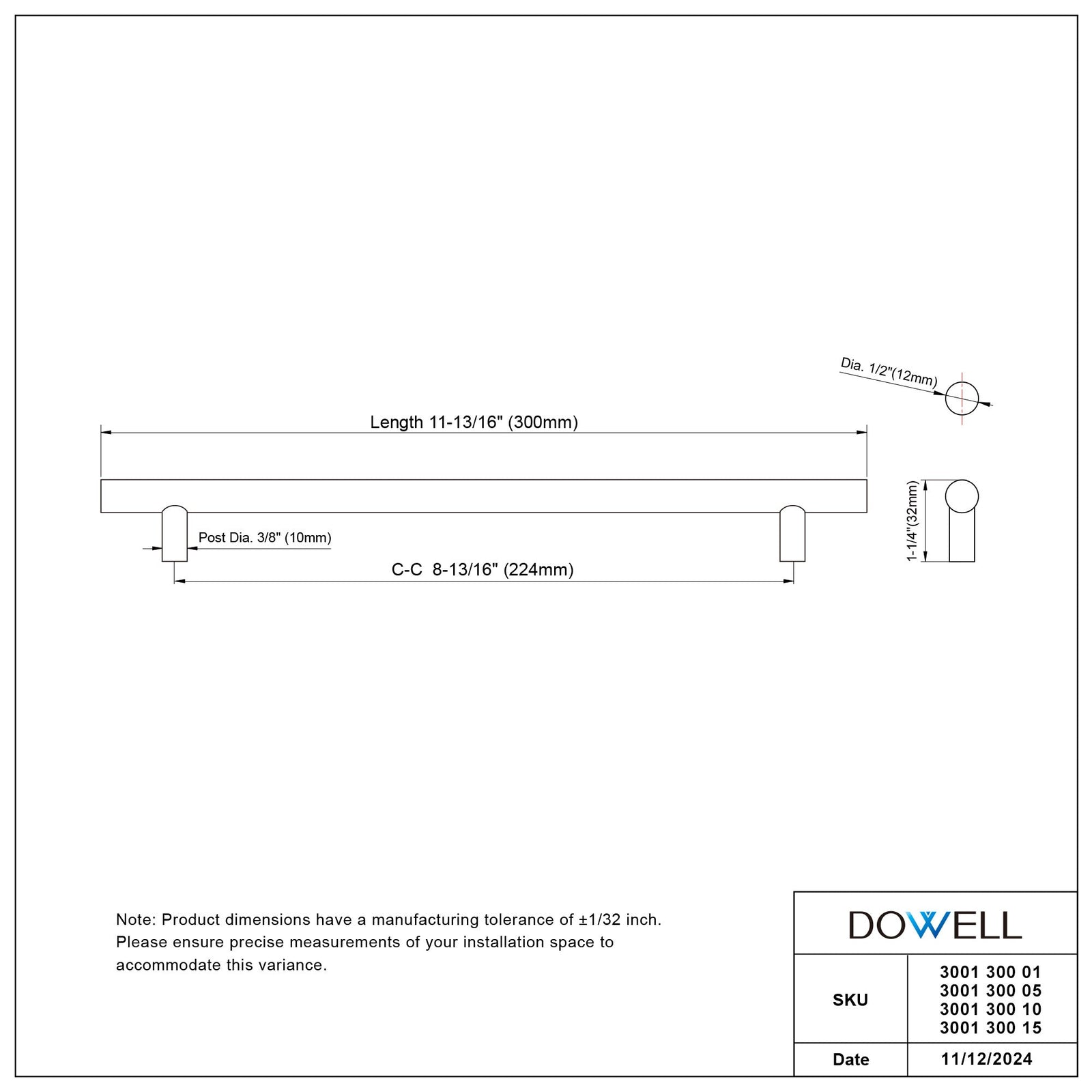 Dowell Cabinet Handle, Stainless Steel/Aluminum Construction Bar Plulls 3001 Series
