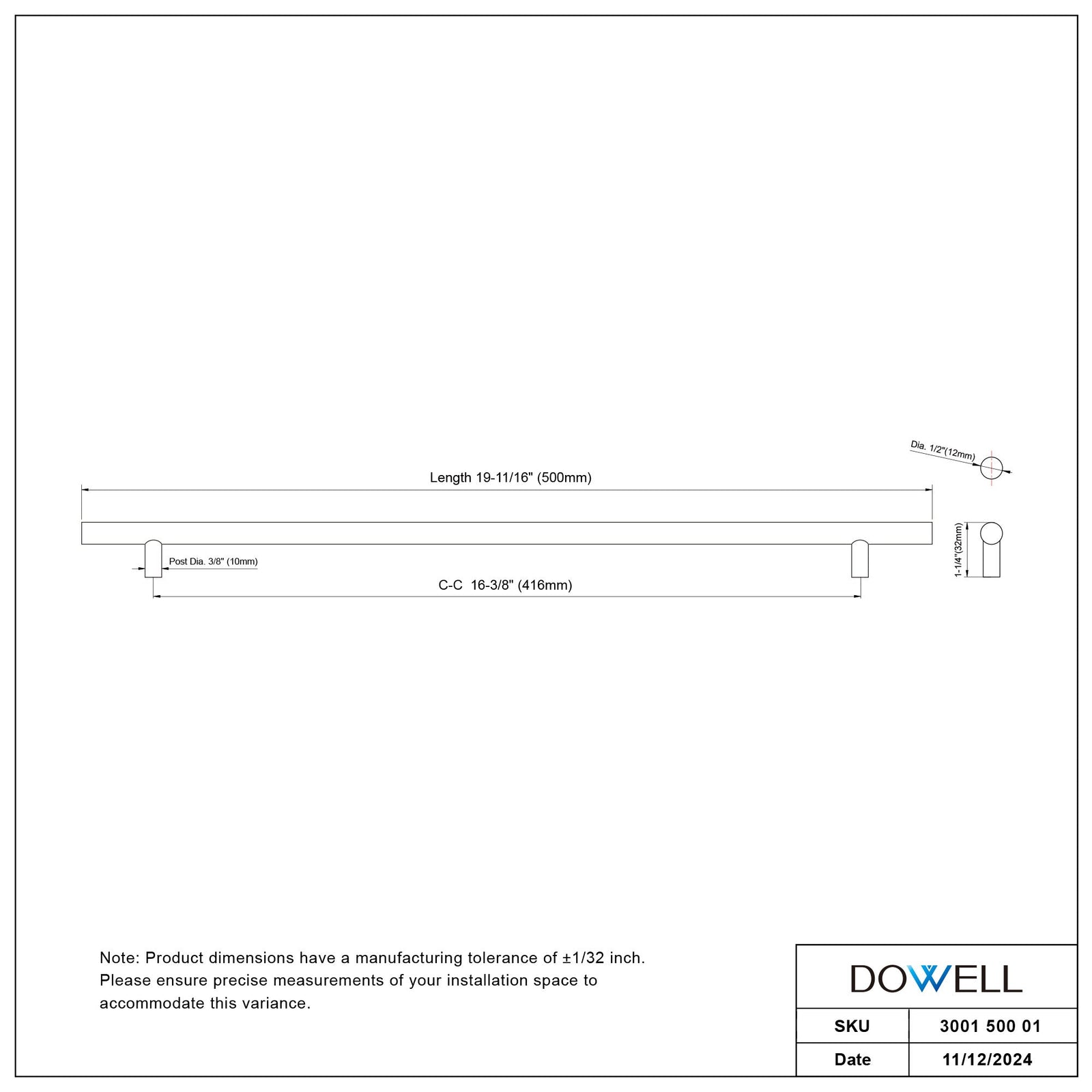 Dowell Cabinet Handle, Stainless Steel/Aluminum Construction Bar Plulls 3001 Series