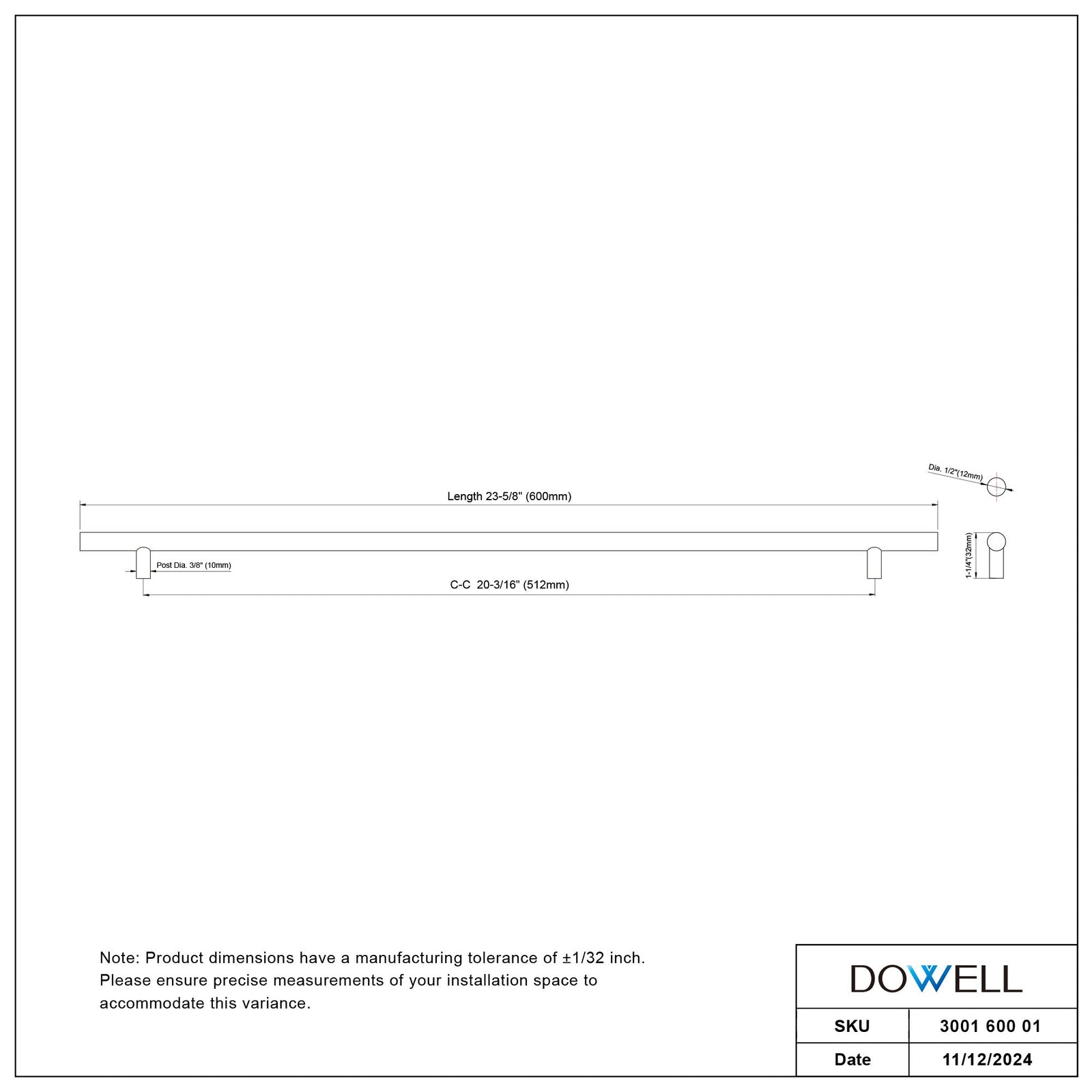 Dowell Cabinet Handle, Stainless Steel/Aluminum Construction Bar Plulls 3001 Series