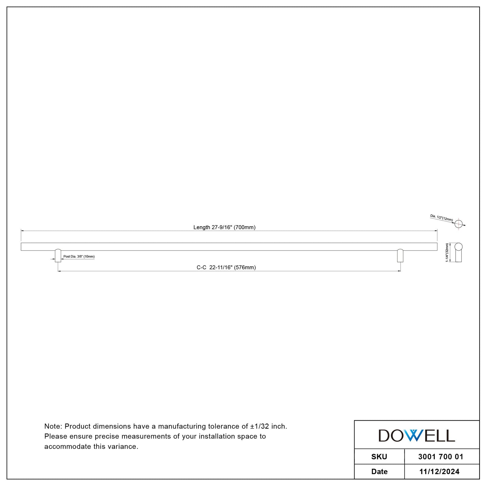 Dowell Cabinet Handle, Stainless Steel/Aluminum Construction Bar Plulls 3001 Series
