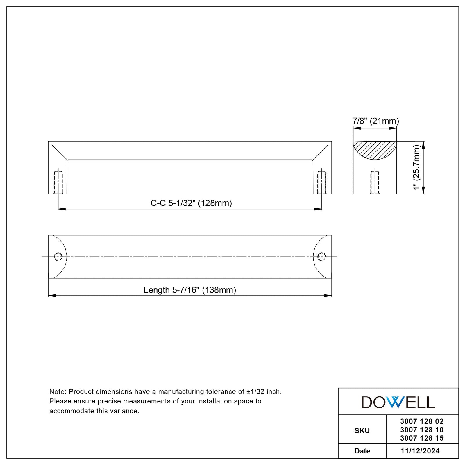 Dowell Cabinet Handle, Zinc Alloy Bar Pulls, 3007 Series