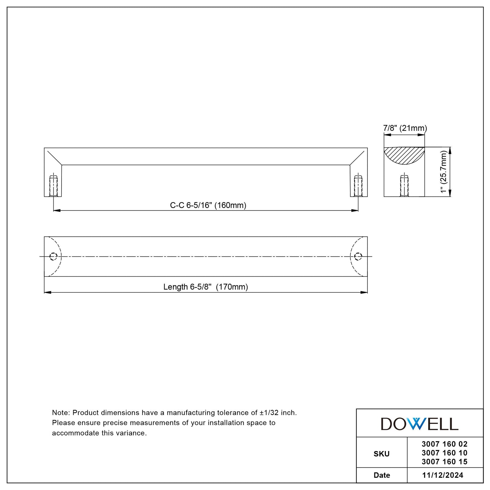 Dowell Cabinet Handle, Zinc Alloy Bar Pulls, 3007 Series
