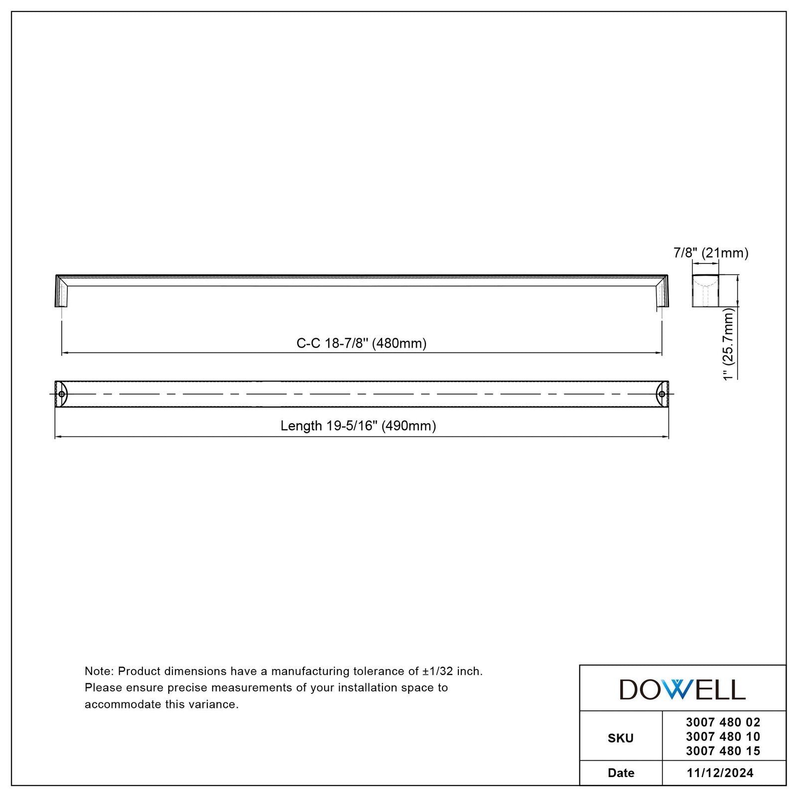 Dowell Cabinet Handle, Zinc Alloy Bar Pulls, 3007 Series