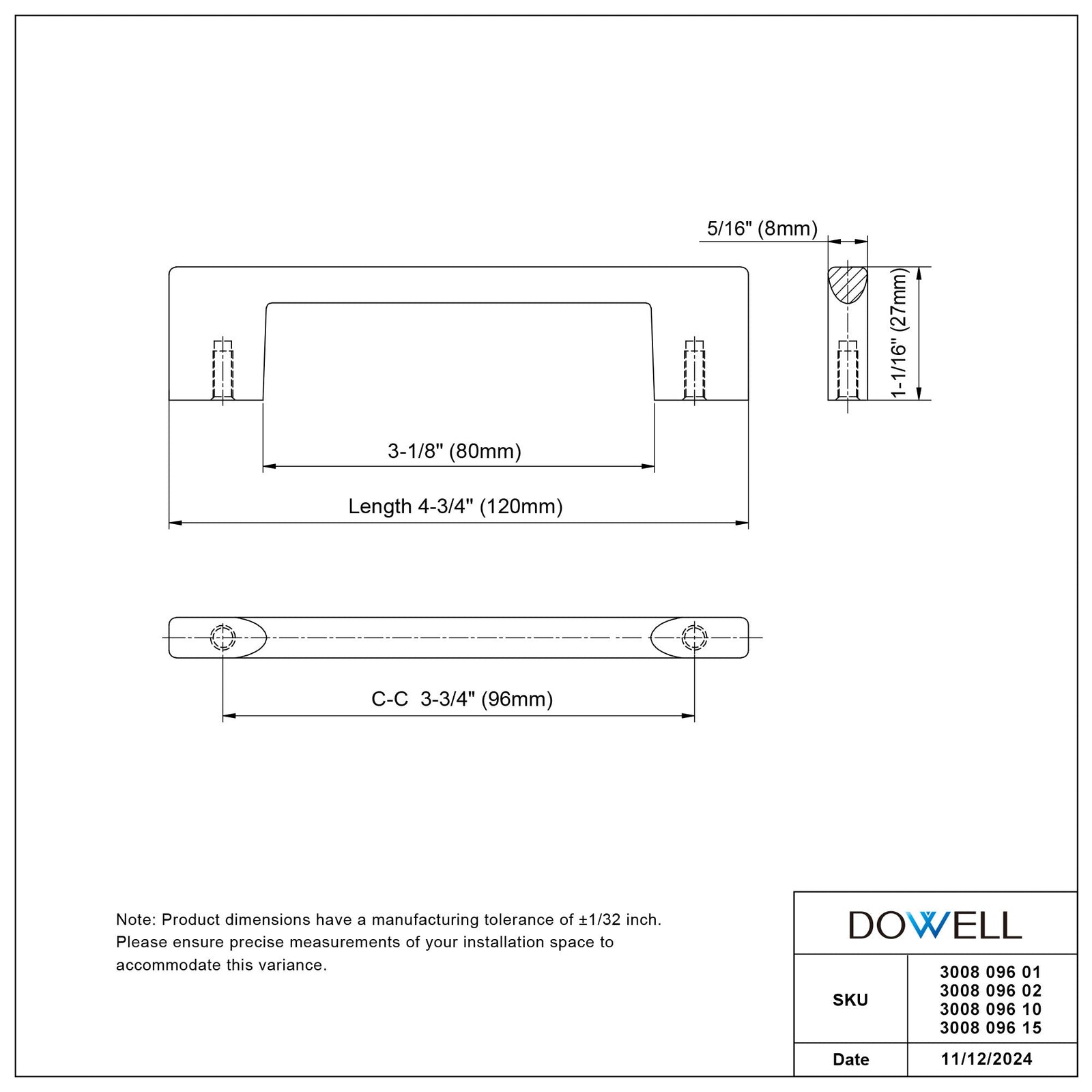 Dowell Cabinet Pulls - Zinc Alloy, Cabinet Drawer/Door Pulls/Handles - 3008 Series