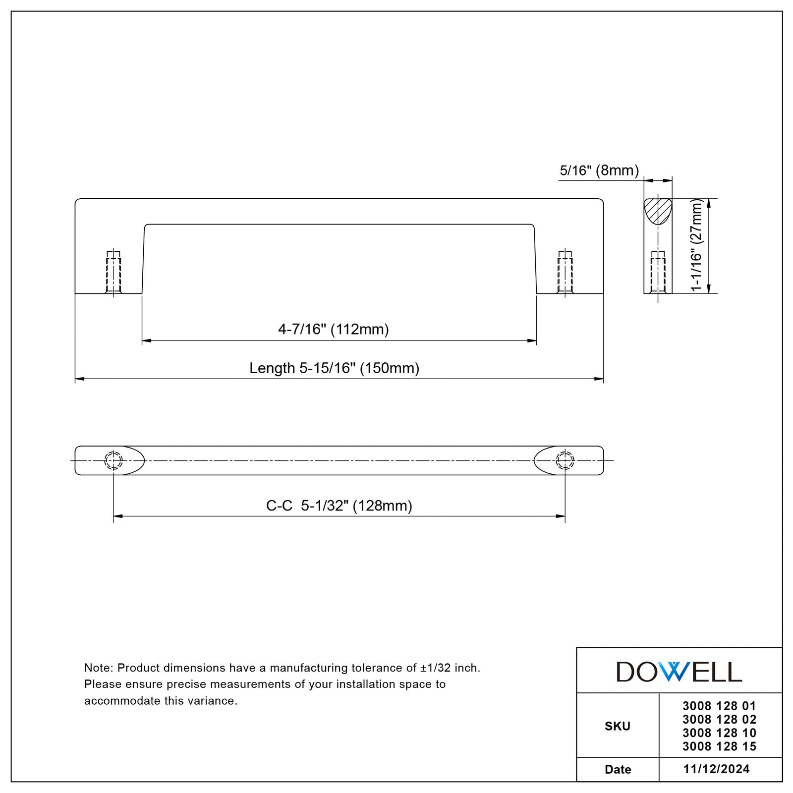 Dowell Cabinet Pulls - Zinc Alloy, Cabinet Drawer/Door Pulls/Handles - 3008 Series