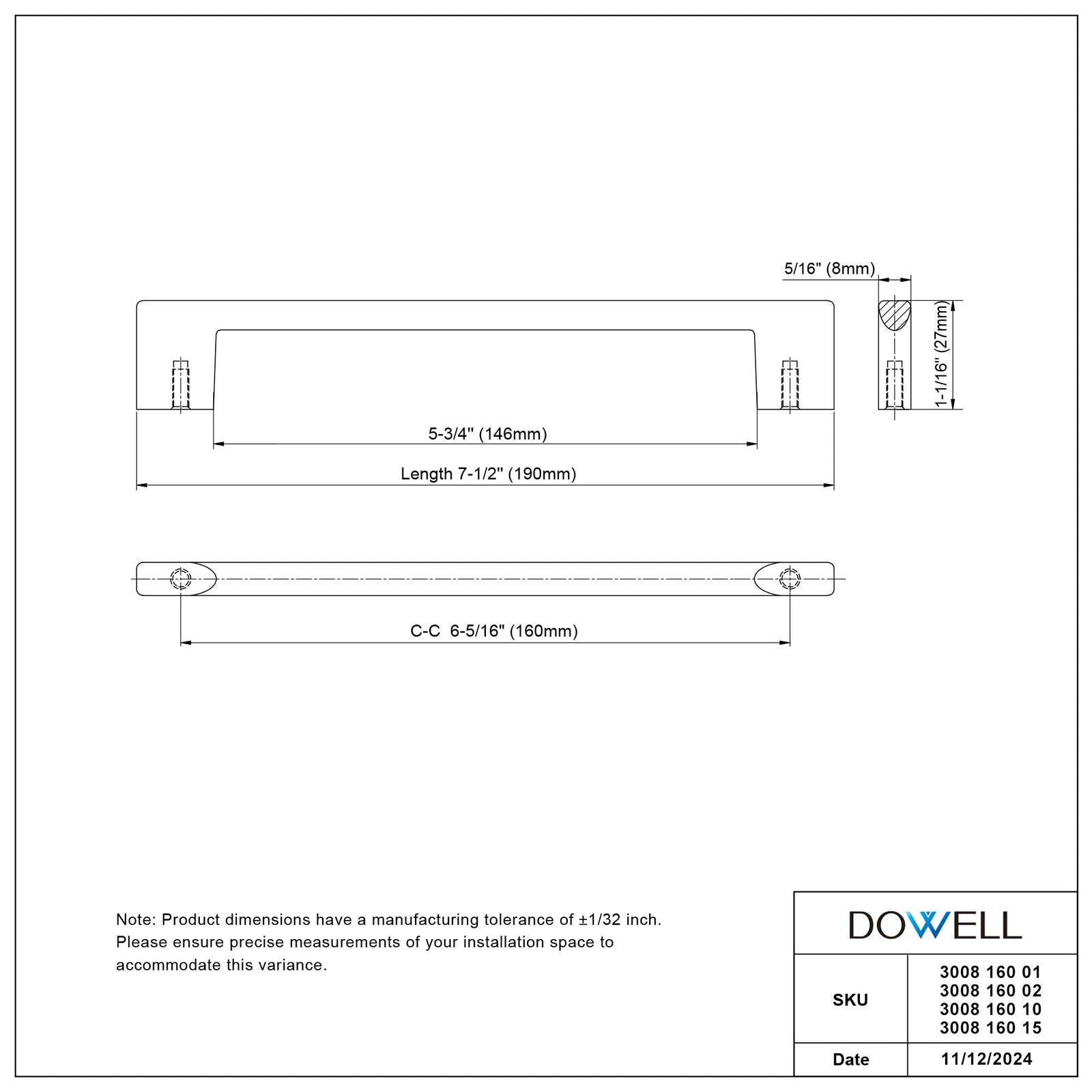 Dowell Cabinet Pulls - Zinc Alloy, Cabinet Drawer/Door Pulls/Handles - 3008 Series