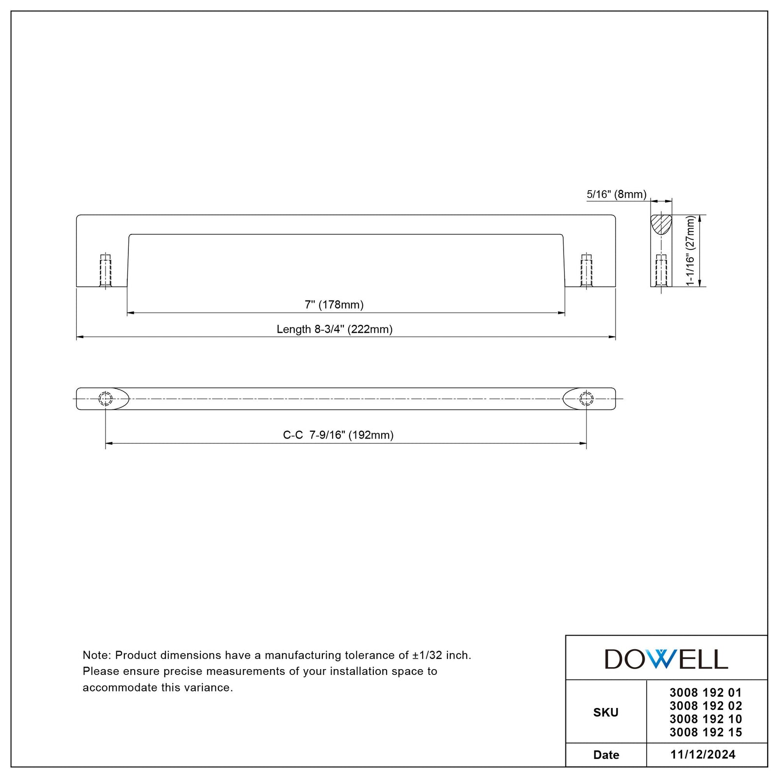 Dowell Cabinet Pulls - Zinc Alloy, Cabinet Drawer/Door Pulls/Handles - 3008 Series