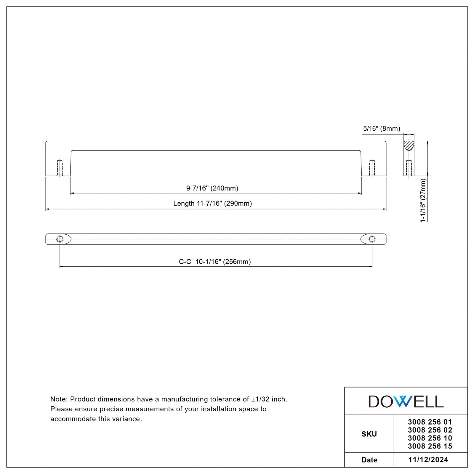 Dowell Cabinet Pulls - Zinc Alloy, Cabinet Drawer/Door Pulls/Handles - 3008 Series