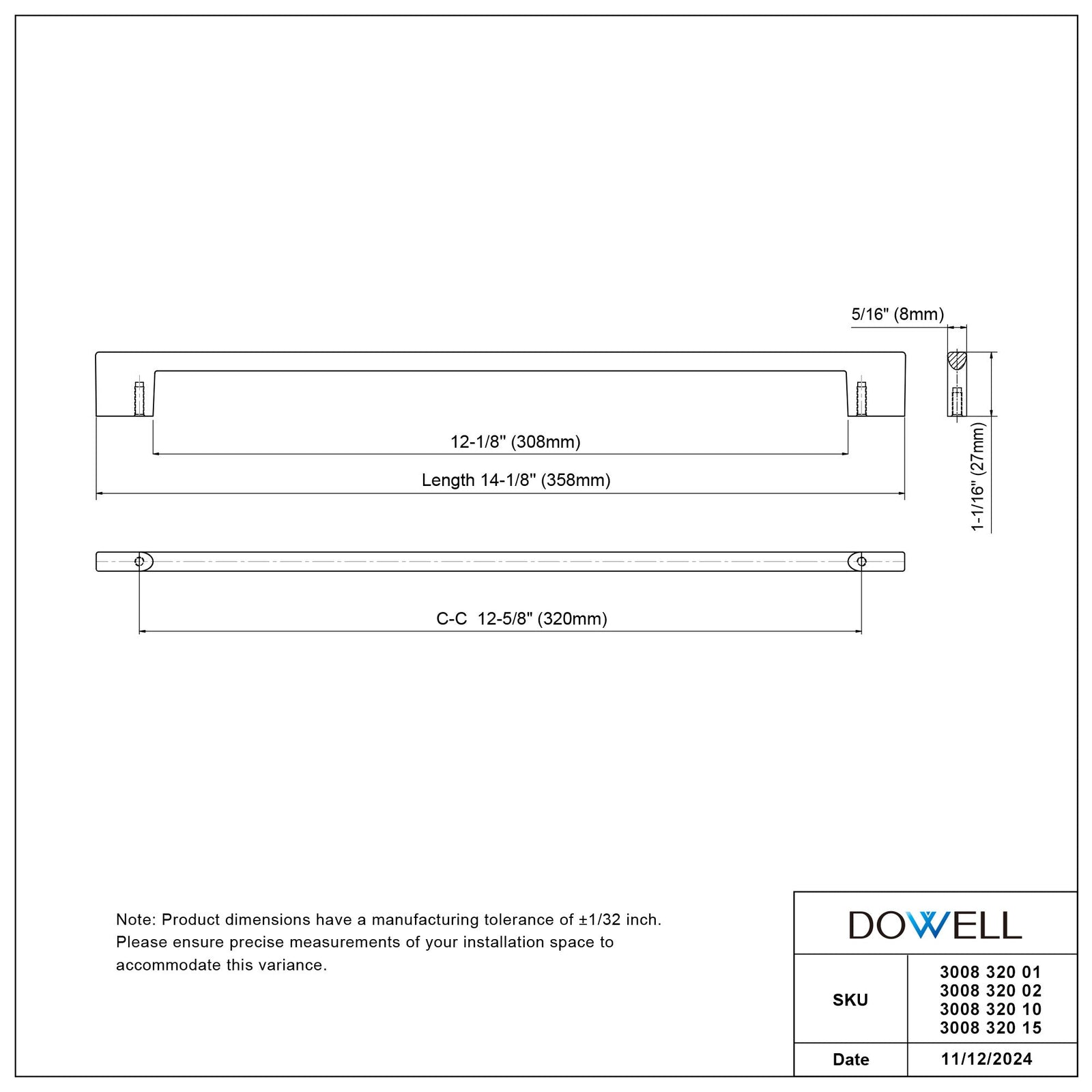 Dowell Cabinet Pulls - Zinc Alloy, Cabinet Drawer/Door Pulls/Handles - 3008 Series