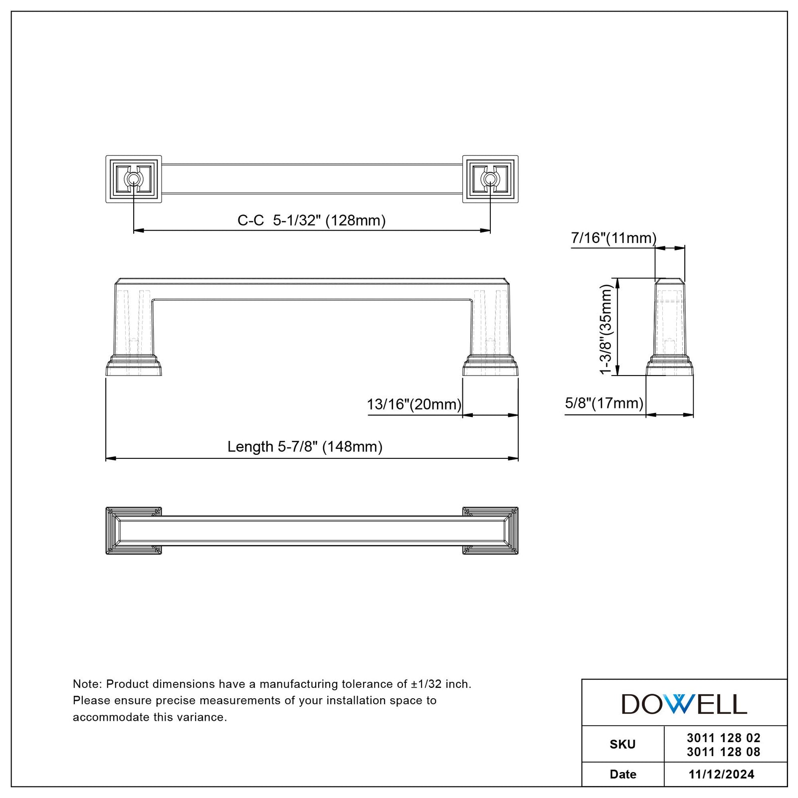 Dowell Cabinet Handle, Bar Pulls, Zinc Alloy-3011 Series