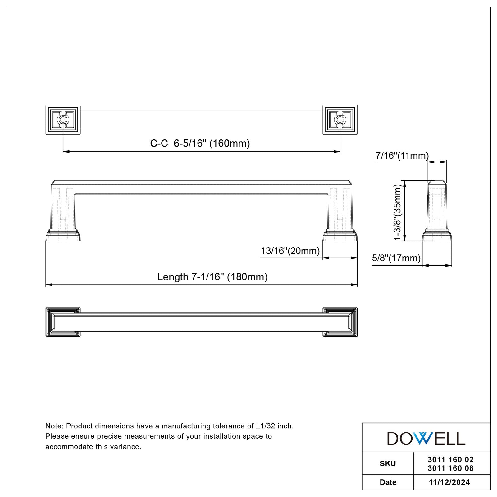 Dowell Cabinet Handle, Bar Pulls, Zinc Alloy-3011 Series