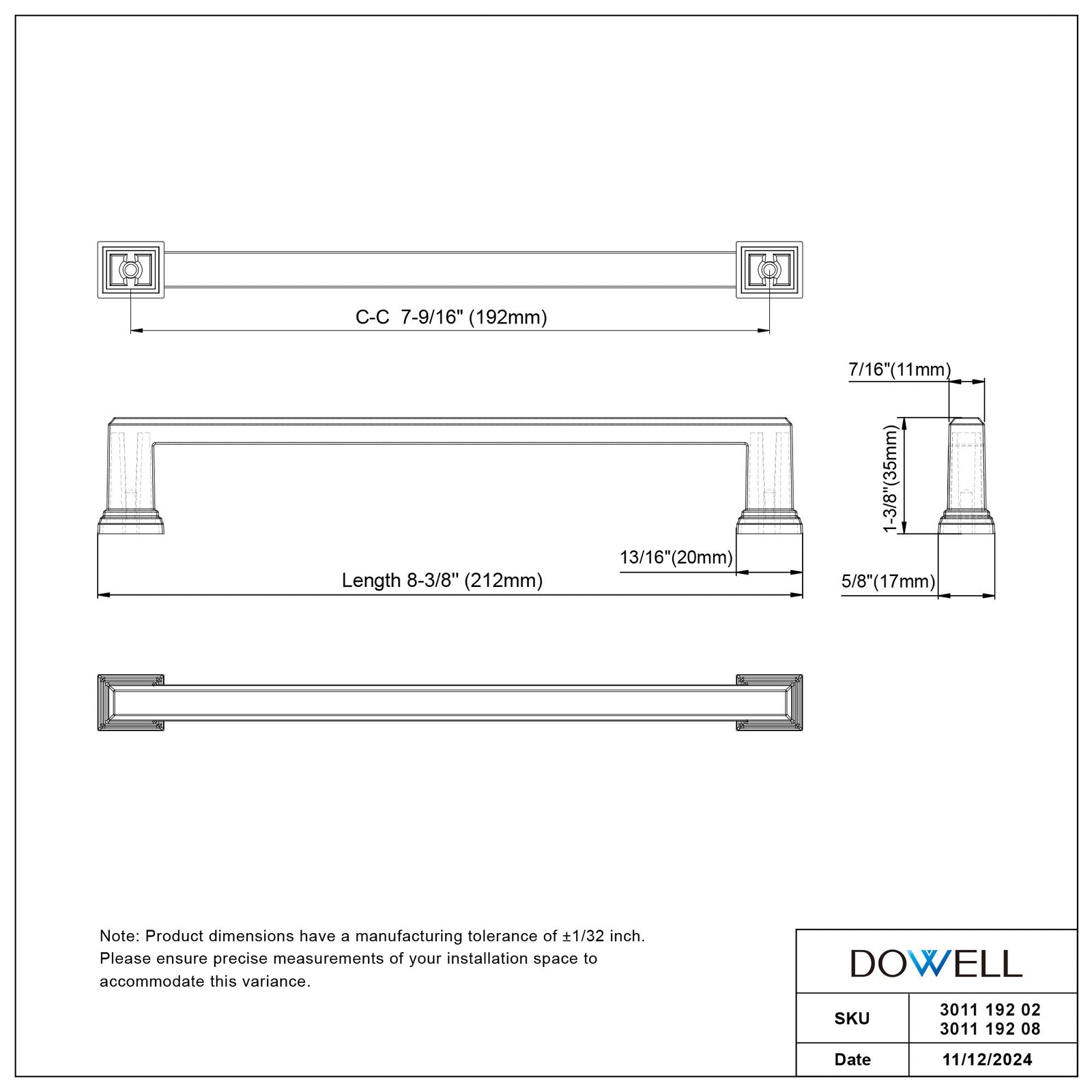 Dowell Cabinet Handle, Bar Pulls, Zinc Alloy-3011 Series