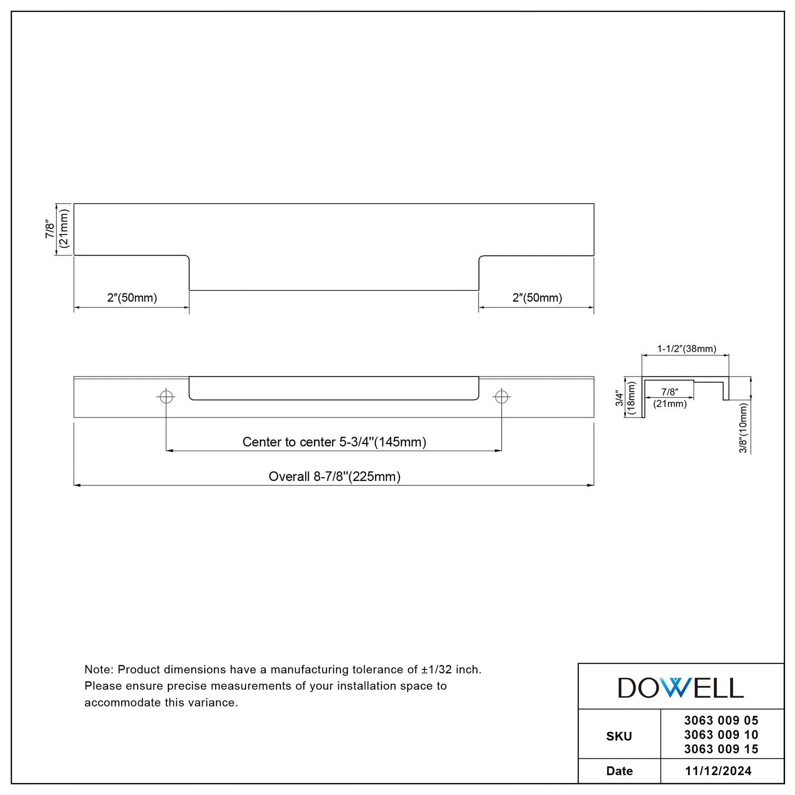 Dowell Cabinet Handle, Finger Pulls, 10 Pack - 3063 Series