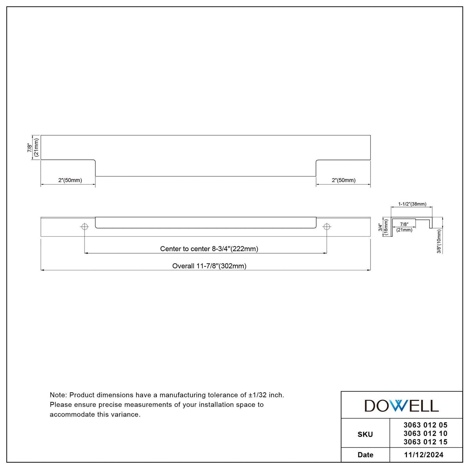 Dowell Cabinet Handle, Finger Pulls, 10 Pack - 3063 Series
