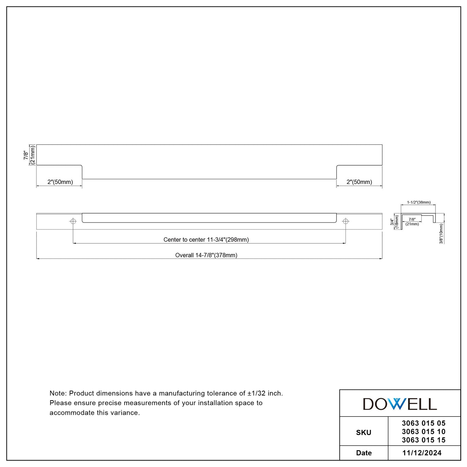 Dowell Cabinet Handle, Finger Pulls, 10 Pack - 3063 Series