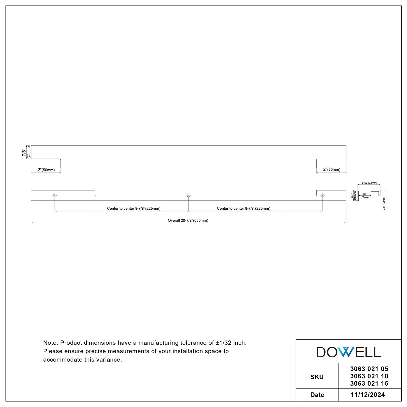 Dowell Cabinet Handle, Finger Pulls, 10 Pack - 3063 Series