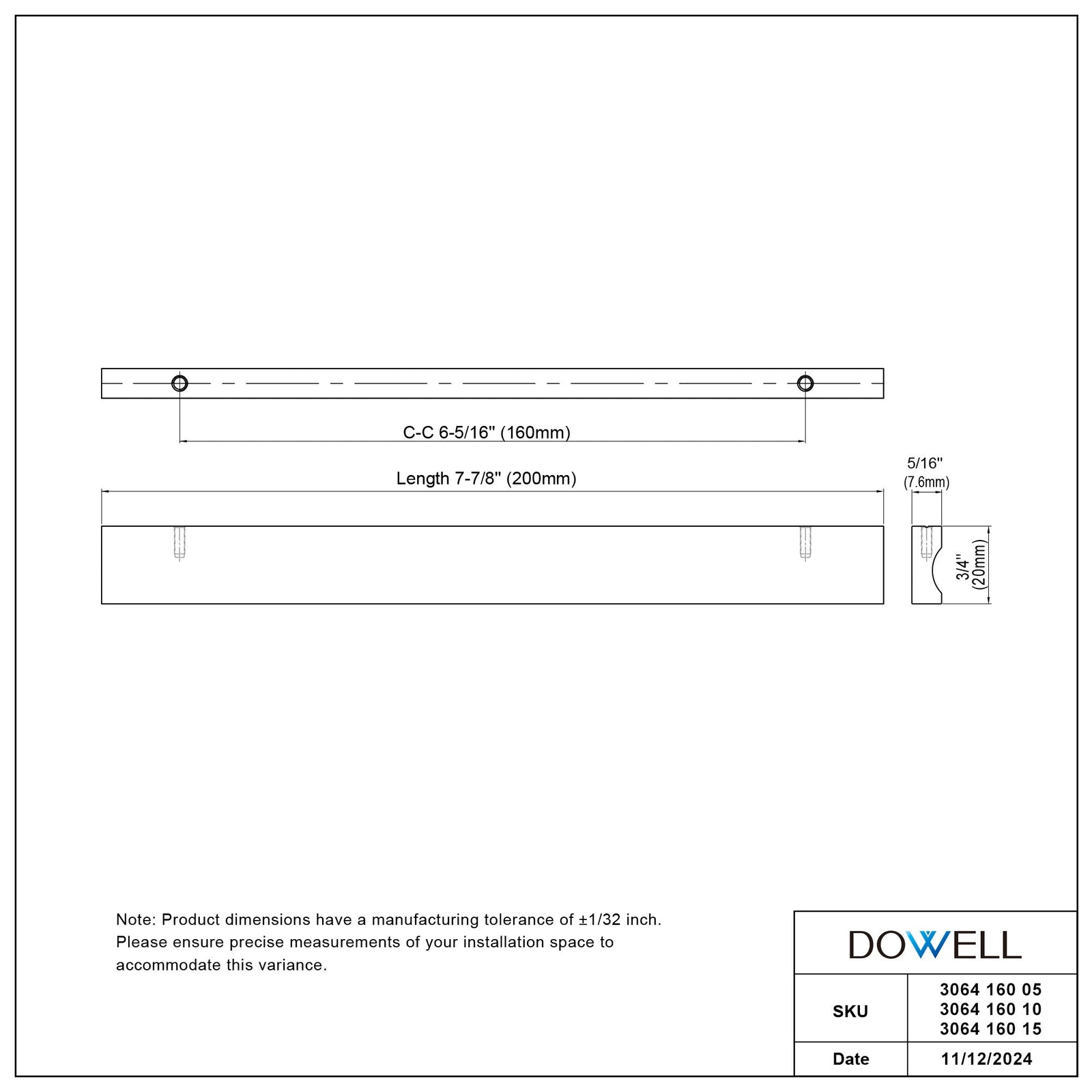 Dowell Cabinet Handles-Aluminum Cabinet Drawer/Door Finger Pulls-3064 Series