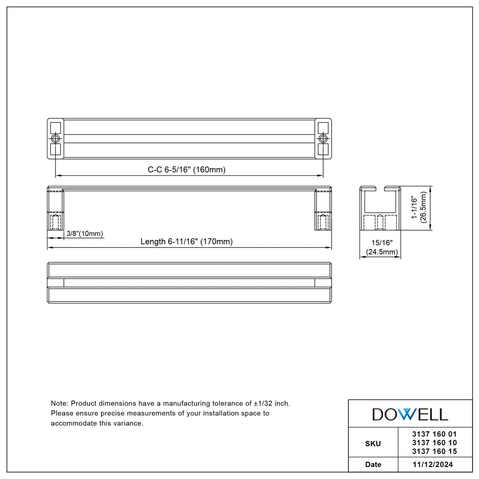 Dowell Cabinet Handle, Drawer/Door Bar Pulls/Handles- 3137 Series