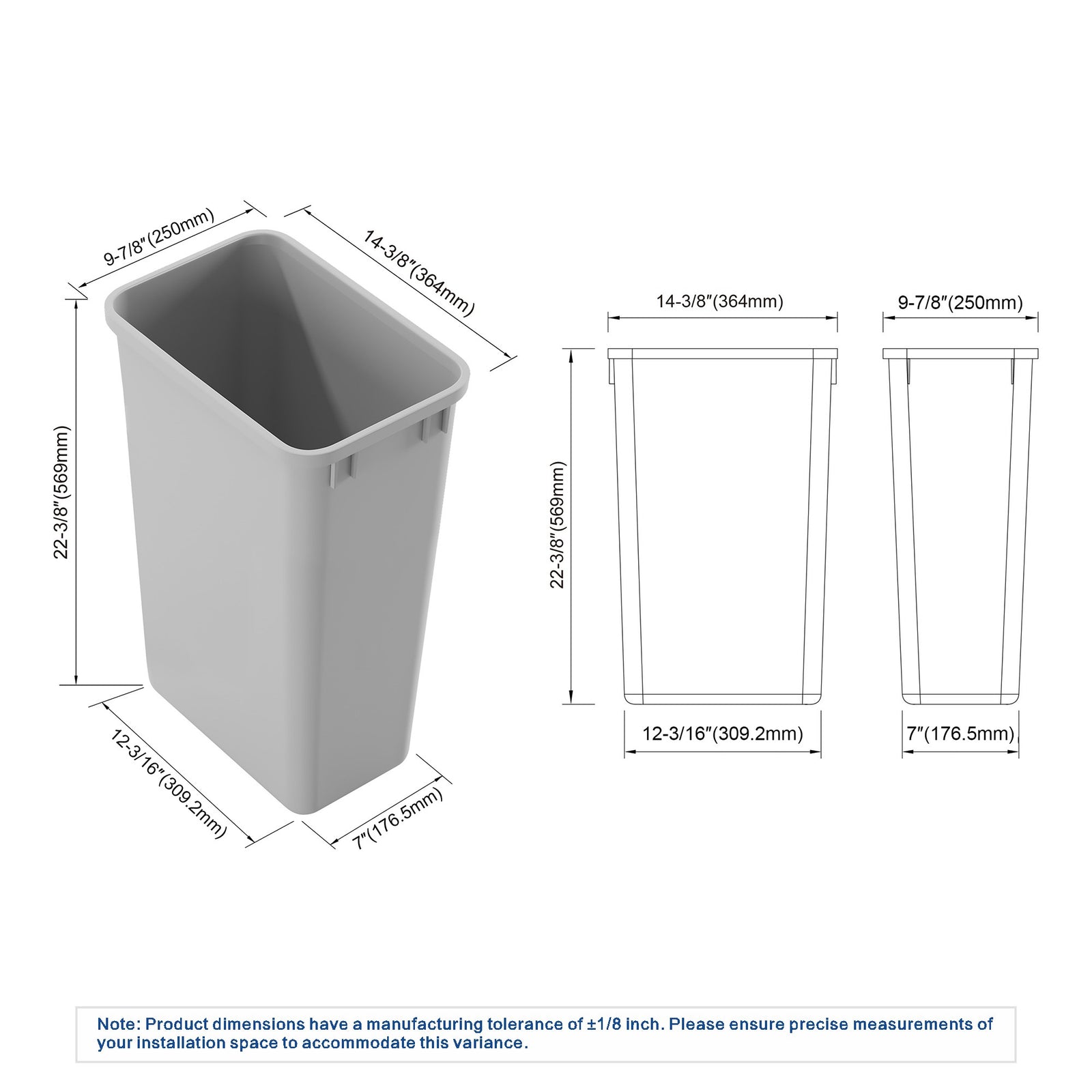 Dowell Gray Plastic Trash Can 50Qt – Durable Garbage Bin for Kitchen, Office, Home & Commercial Use – Fits Pull-Out Frames