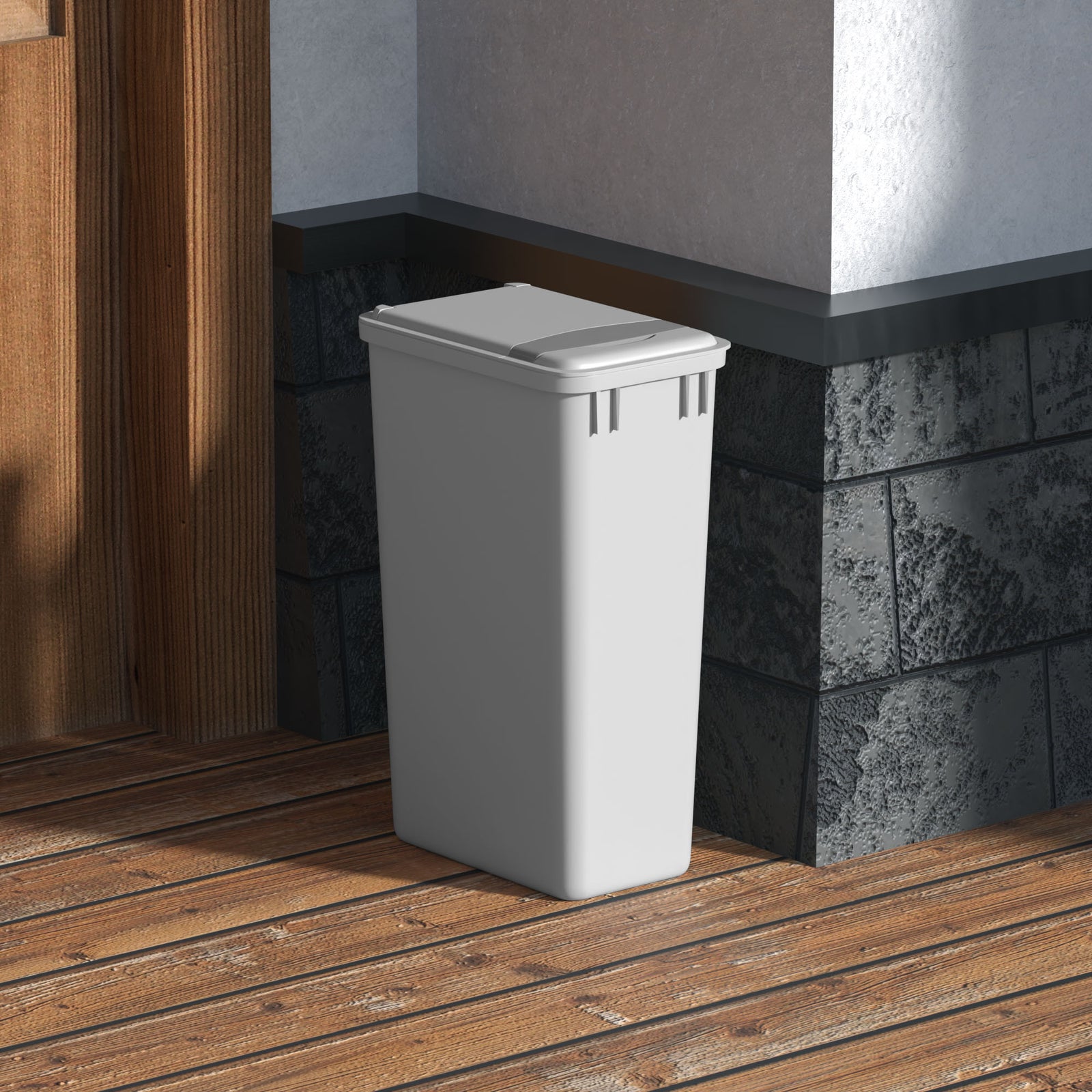 Dowell Gray Plastic Trash Can 50Qt - Durable Garbage Bin with Lid for Kitchen, Office, Home & Commercial Use – Fits Pull-Out Frames
