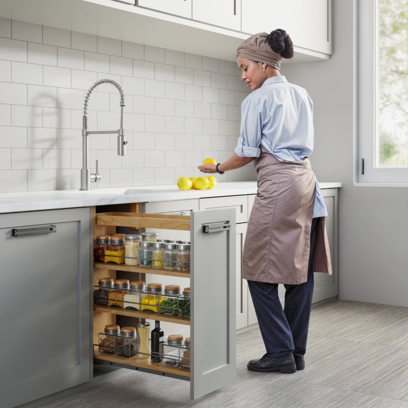 Dowell Base Pullout Spice Organizer with Adjustable Shelves for Base Kitchen Cabinet - 5