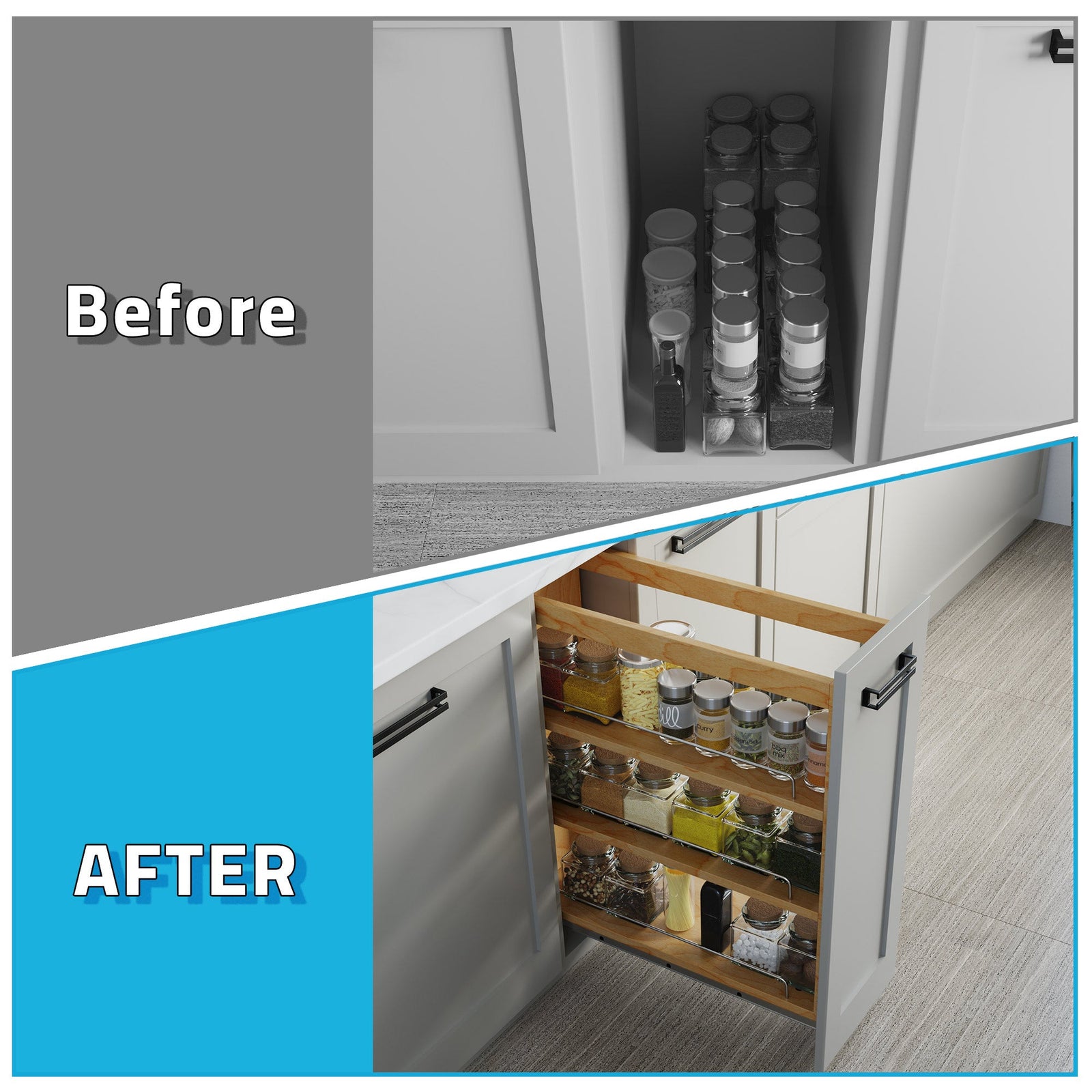 Dowell Base Pullout Spice Organizer with Adjustable Shelves for Base Kitchen Cabinet - 5