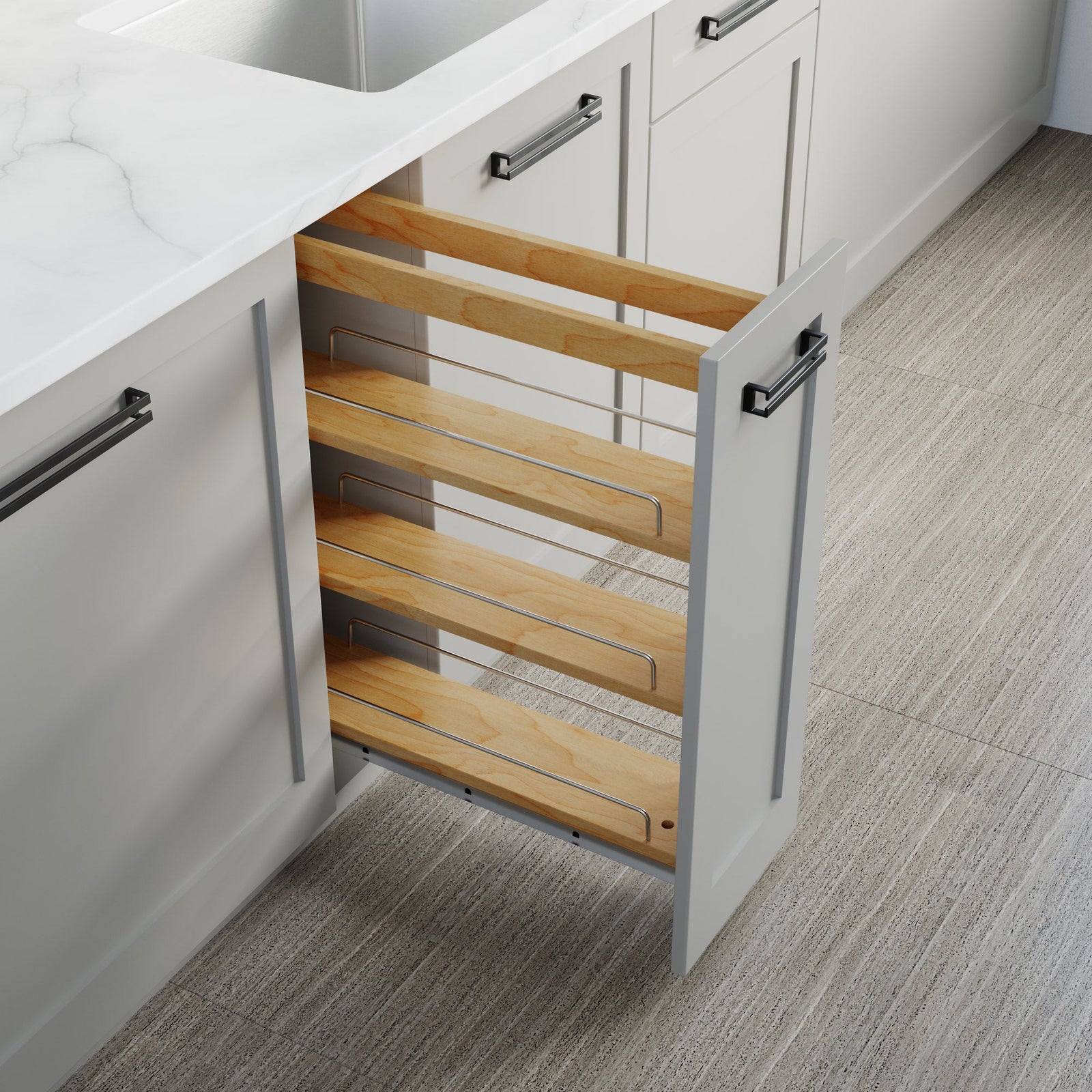 Dowell Base Pullout Spice Organizer with Adjustable Shelves for Base Kitchen Cabinet - 5