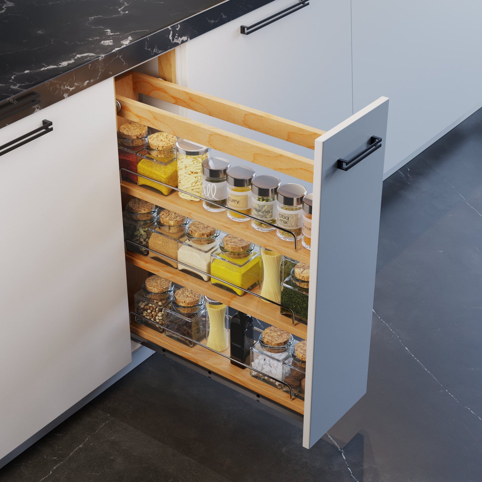 Dowell Base Pullout Spice Organizer with Adjustable Shelves for Base Kitchen Cabinet - 5