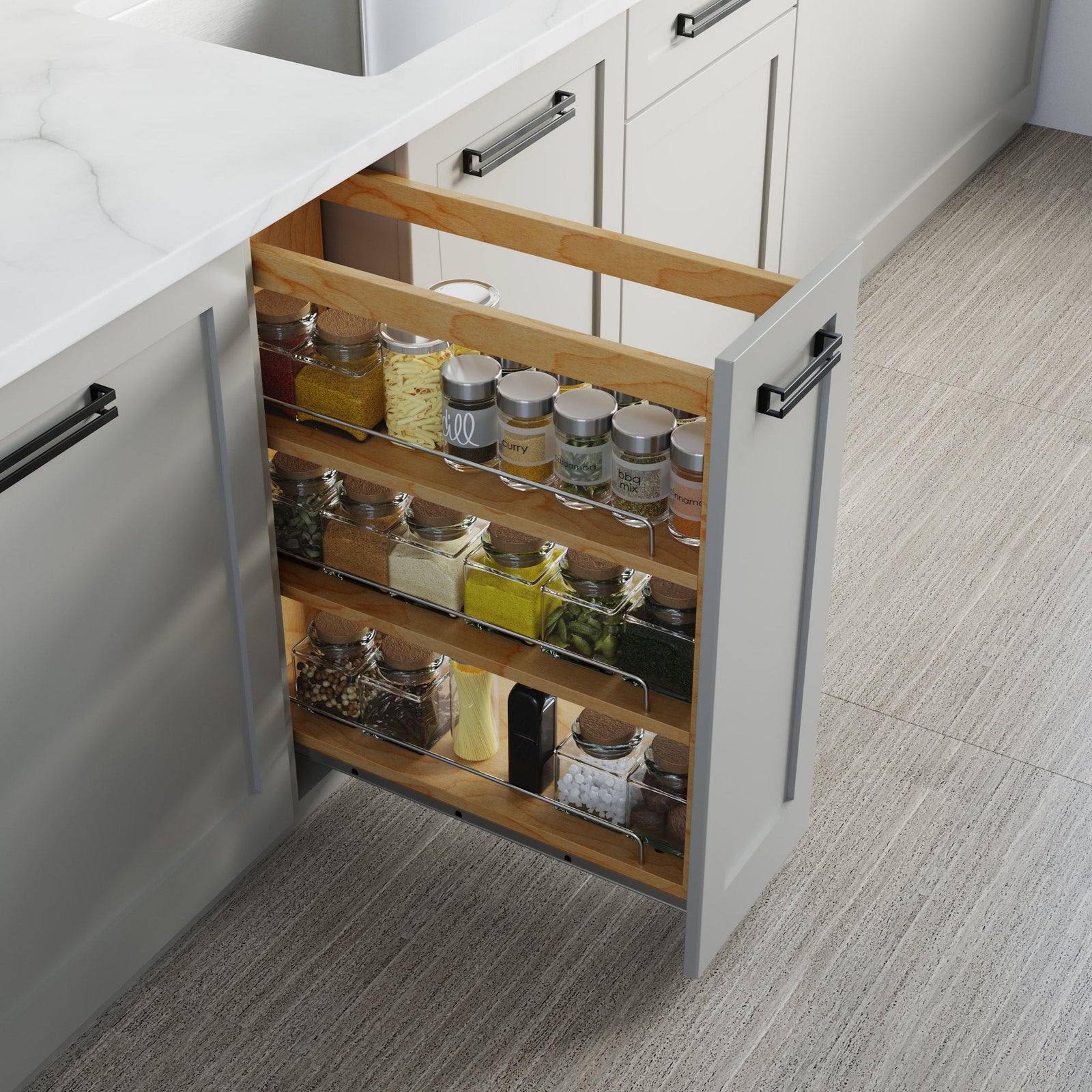 Dowell Base Pullout Spice Organizer with Adjustable Shelves for Base Kitchen Cabinet - 5
