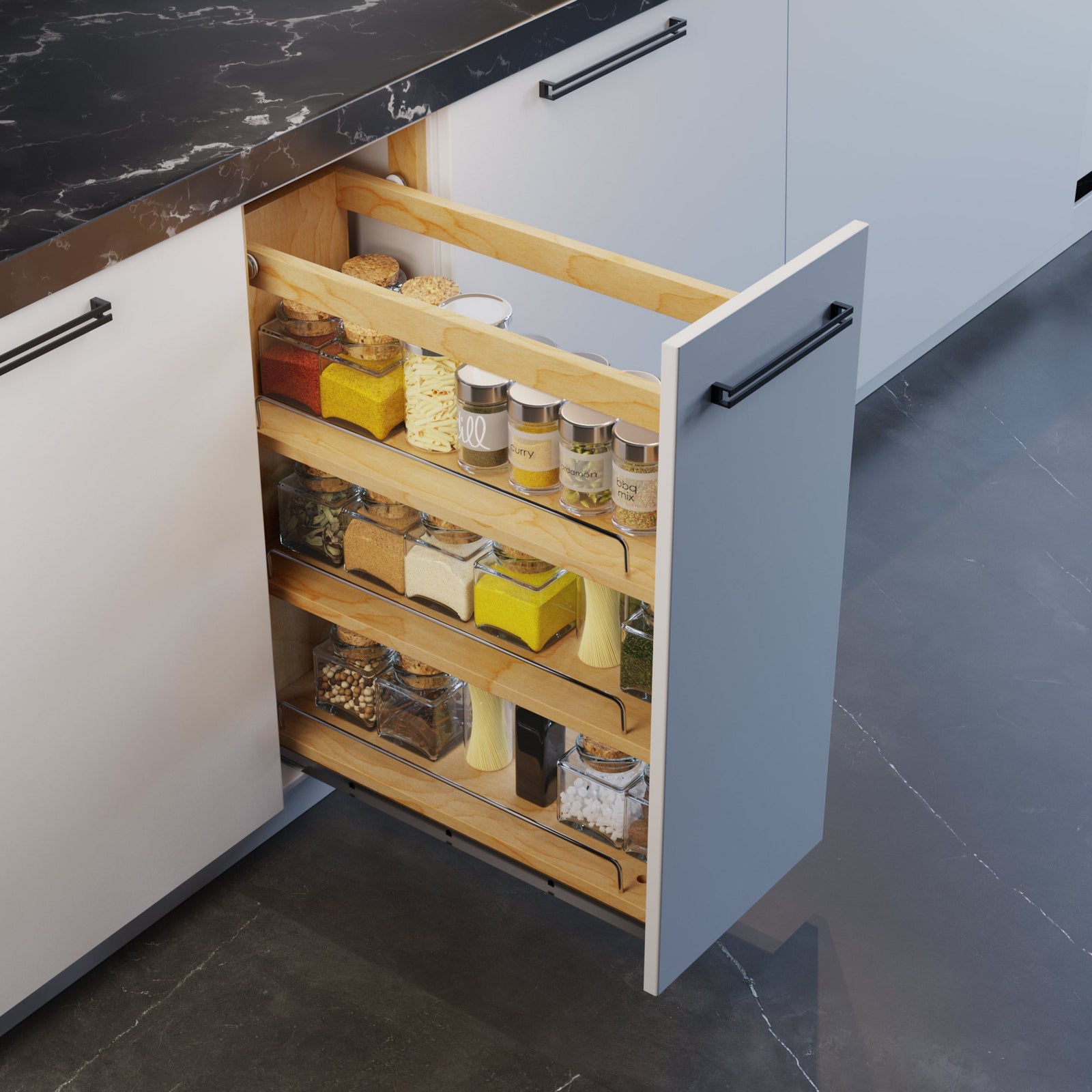 Dowell Base Pullout Spice Organizer with Adjustable Shelves for Base Kitchen Cabinet - 5