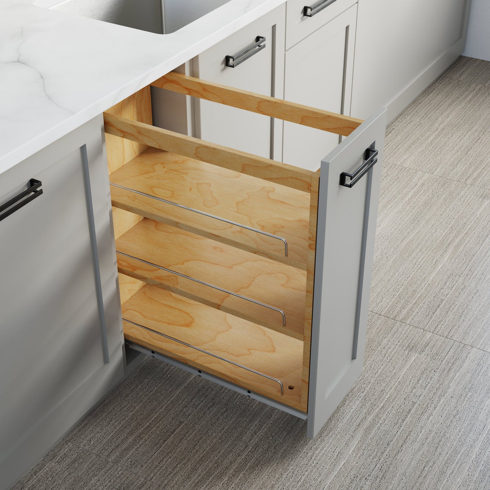 Dowell Base Pullout Spice Organizer with Adjustable Shelves for Base Kitchen Cabinet - 5