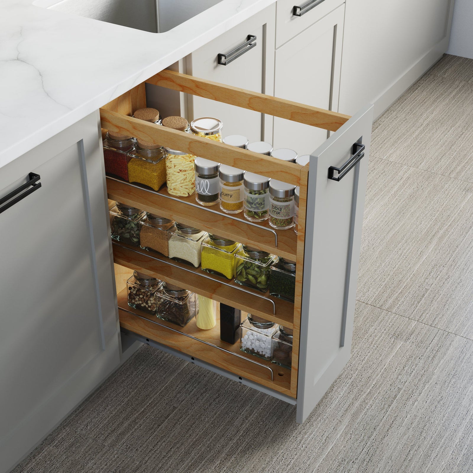 Dowell Base Pullout Spice Organizer with Adjustable Shelves for Base Kitchen Cabinet - 5