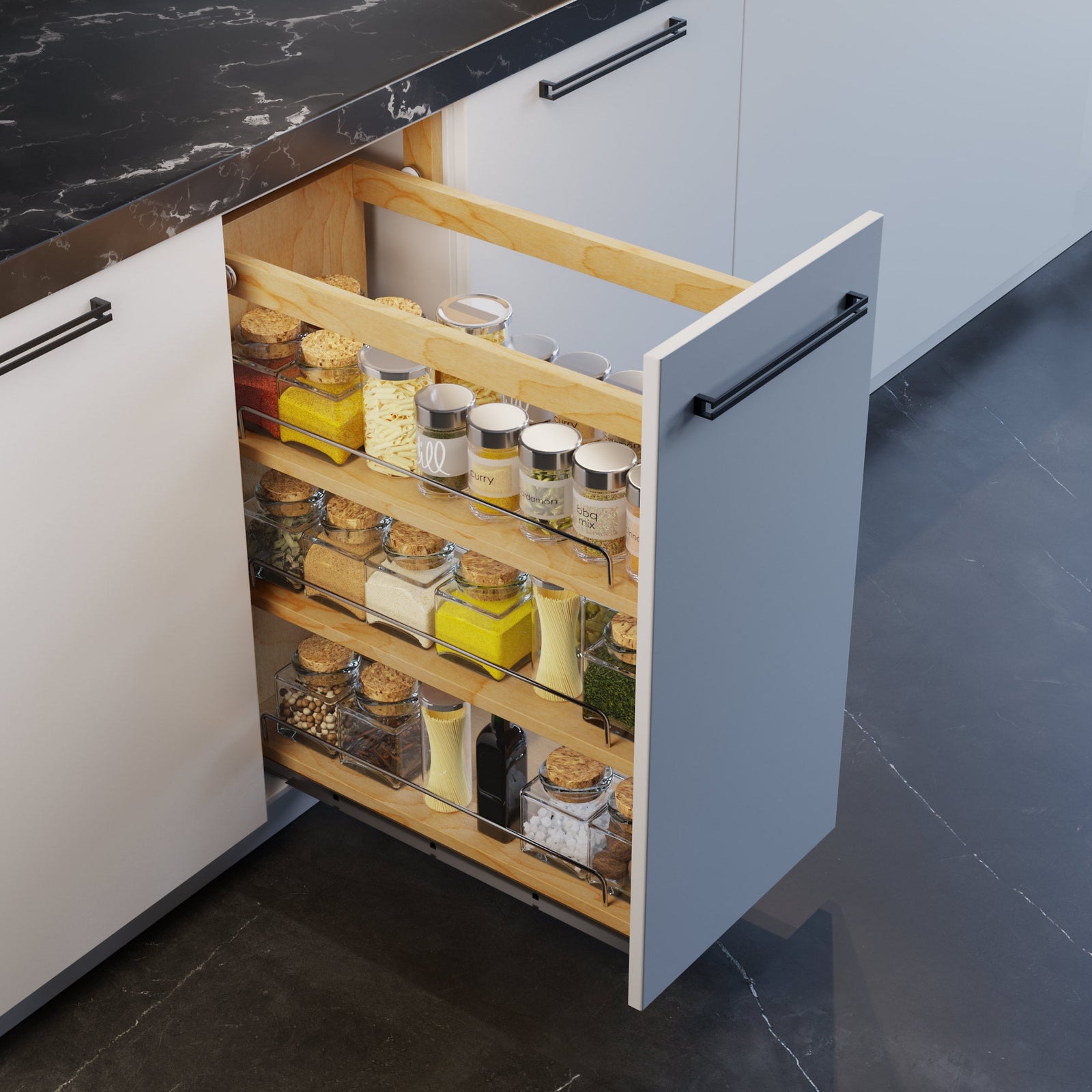 Dowell Base Pullout Spice Organizer with Adjustable Shelves for Base Kitchen Cabinet - 5
