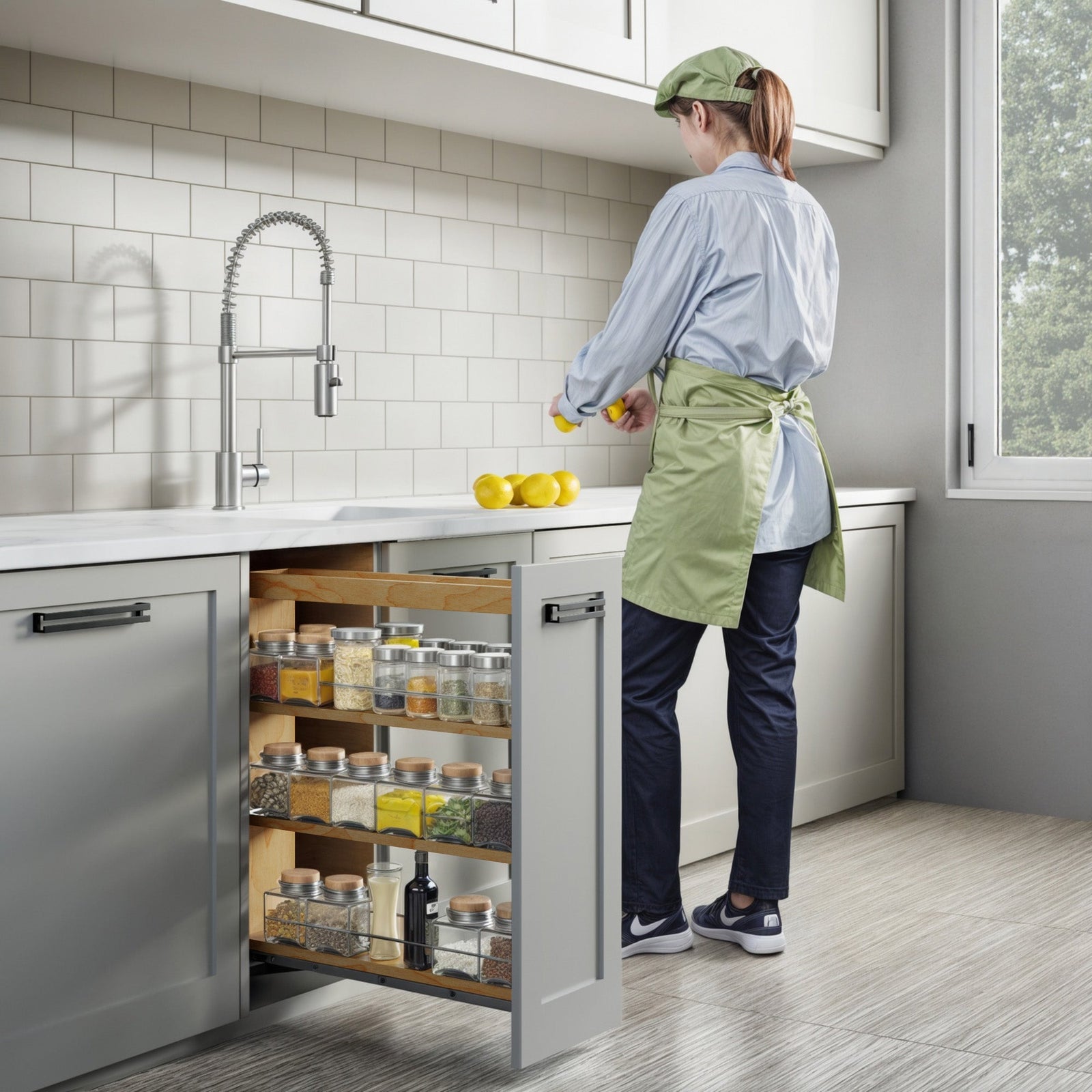 Dowell Base Pullout Spice Organizer with Adjustable Shelves for Base Kitchen Cabinet - 5