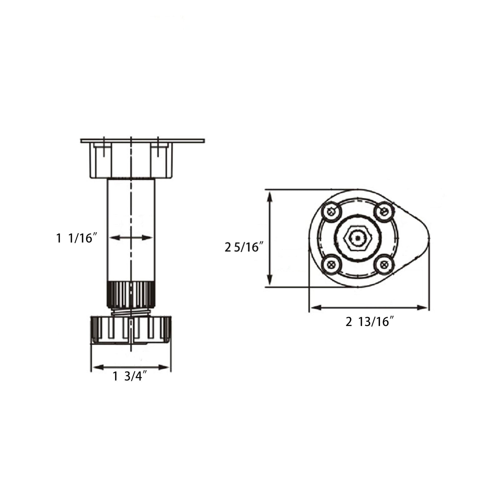 Dowell Base Cabinet Adjustable Leveler Legs with Toe Kick Clips, 4 Pack, Black Plastic - 4007 BL4 Series