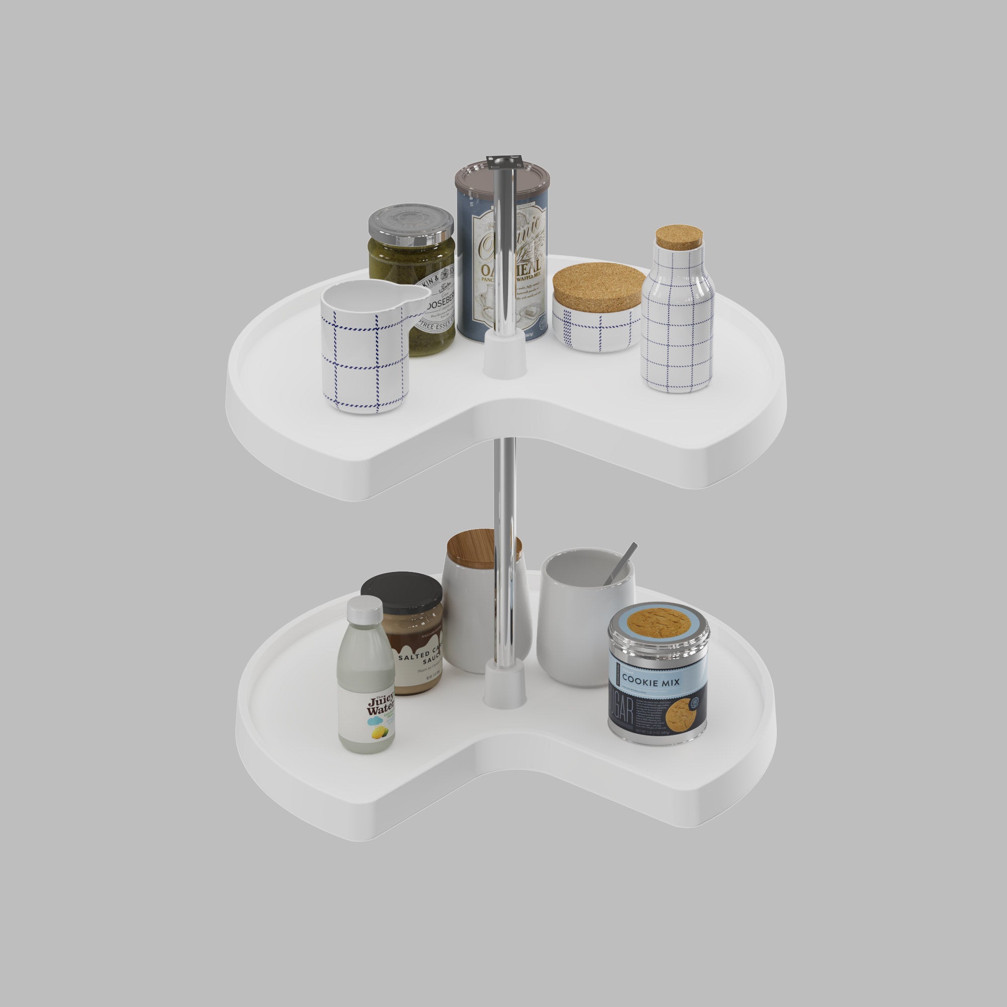 Dowell 2-Tier Lazy Susan - Kidney Shape for Corner Base Cabinets, Plastic Shelves, Swivel, White - 4011 270 Series