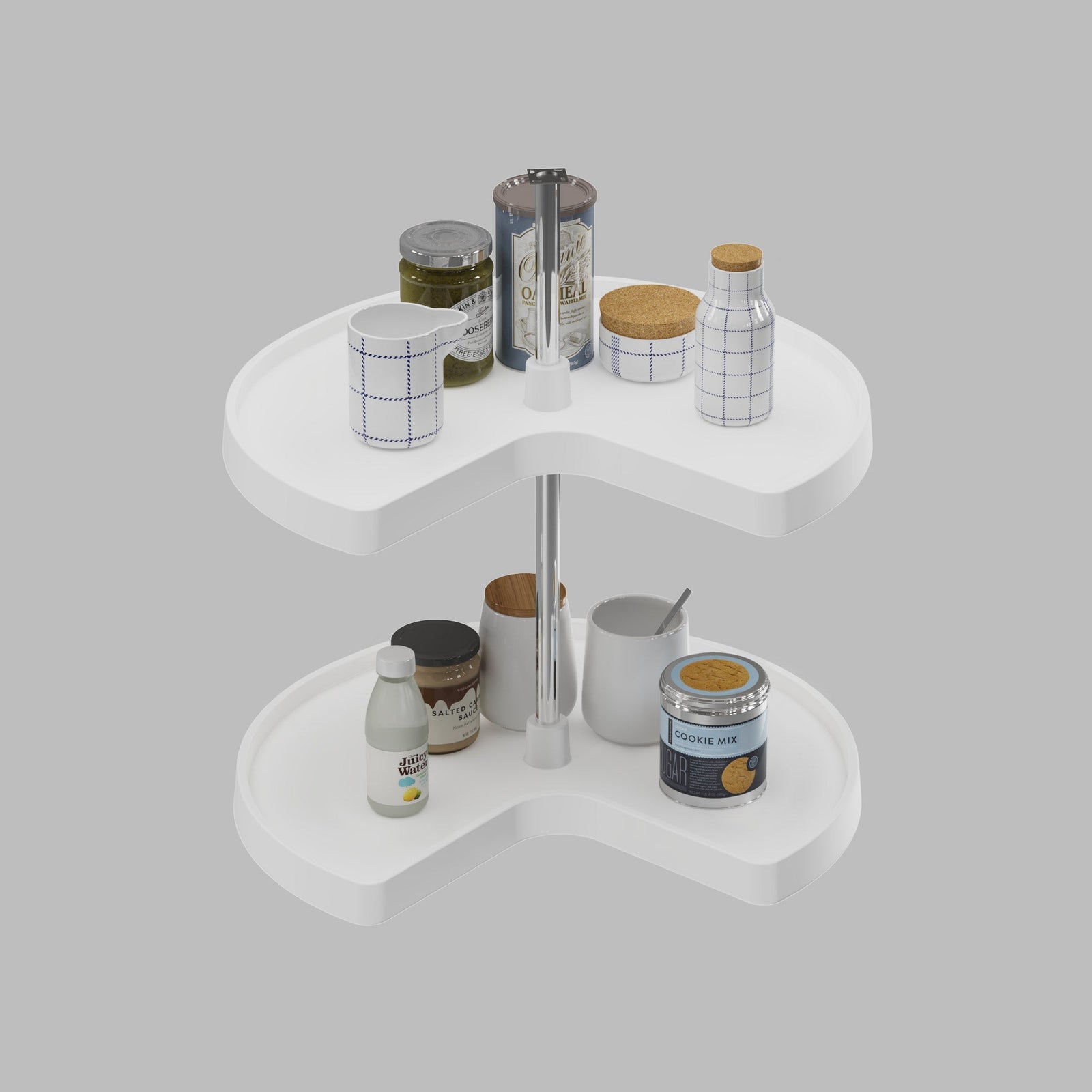 Dowell 2-Tier Lazy Susan - Kidney Shape for Corner Base Cabinets, Plastic Shelves, Swivel, White - 4011 270 Series