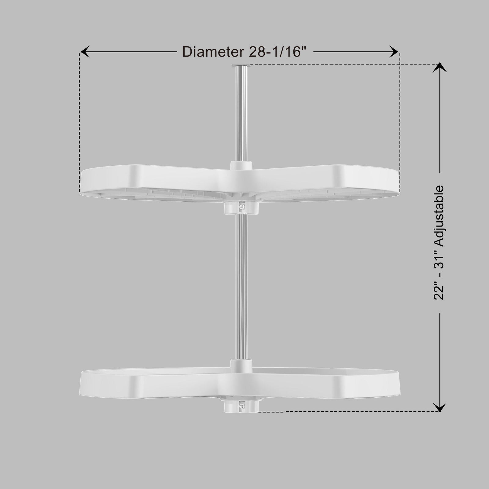 Dowell 2-Tier Lazy Susan - Kidney Shape for Corner Base Cabinets, Plastic Shelves, Swivel, White - 4011 270 Series