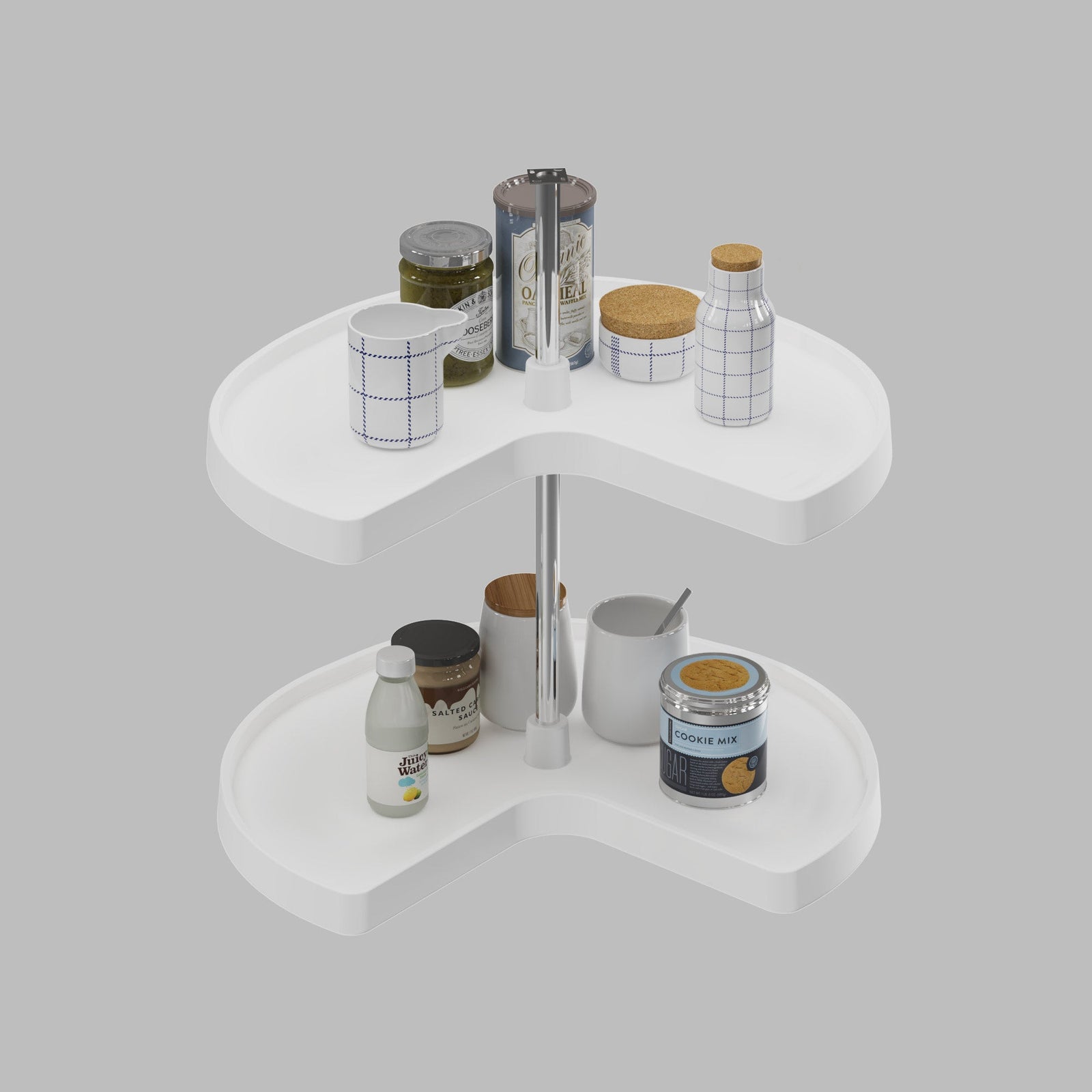 Dowell 2-Tier Lazy Susan - Kidney Shape for Corner Base Cabinets, Plastic Shelves, Swivel, White - 4011 270 Series