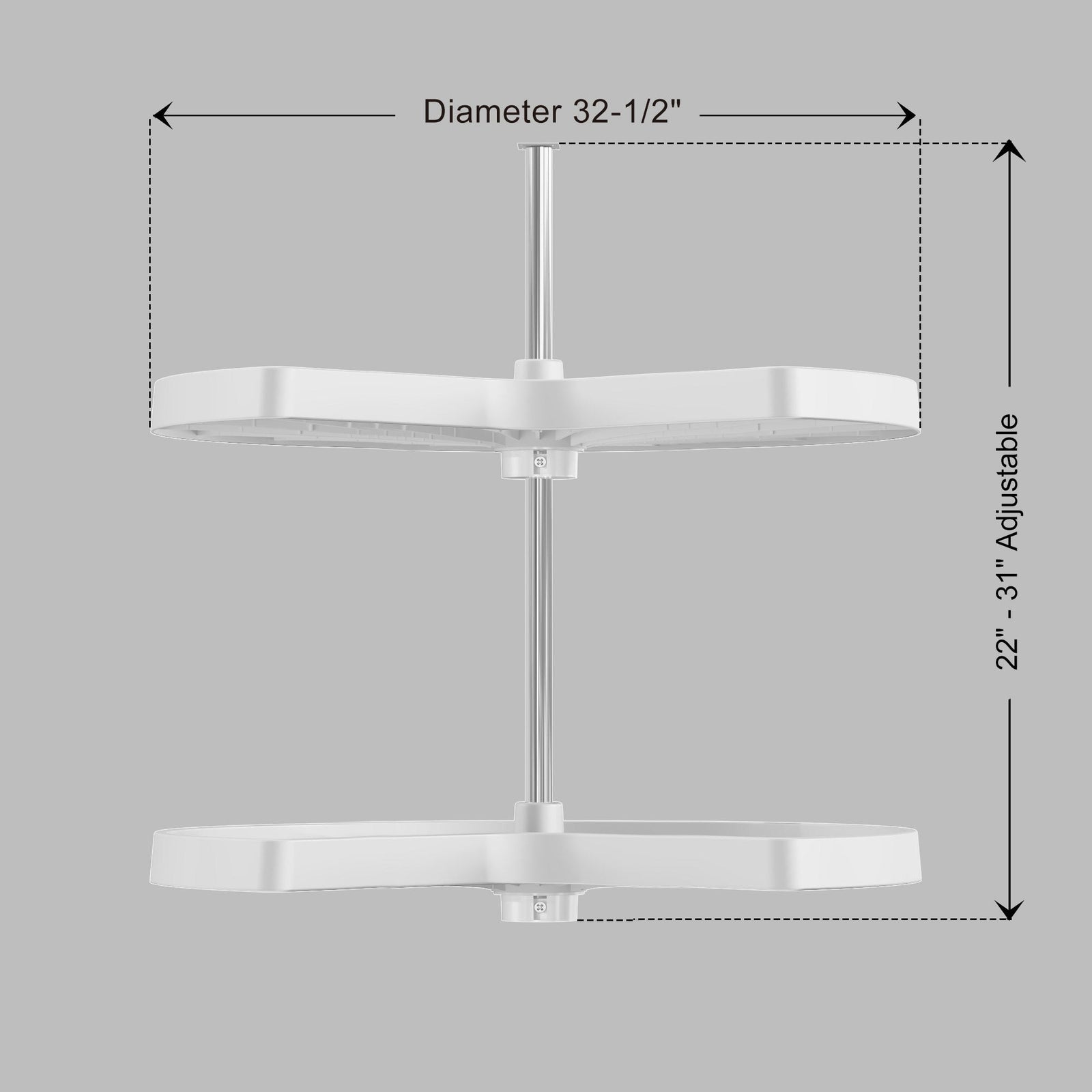 Dowell 2-Tier Lazy Susan - Kidney Shape for Corner Base Cabinets, Plastic Shelves, Swivel, White - 4011 270 Series