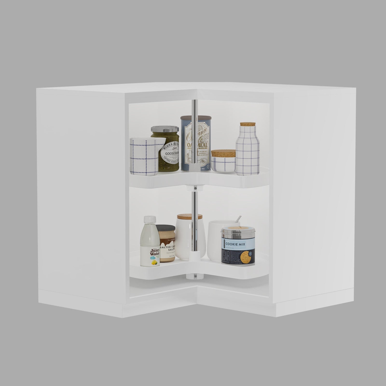Dowell 2-Tier Lazy Susan - Kidney Shape for Corner Base Cabinets, Plastic Shelves, Swivel, White - 4011 270 Series