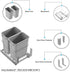 Dowell 18" Double Aluminum Base Wastebasket Pull Out with Full Extension Soft-Close Slides, Bottom Mount