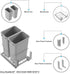 Dowell 18" Double Aluminum Base Wastebasket Pull Out with Full Extension Soft-Close Slides, Bottom Mount