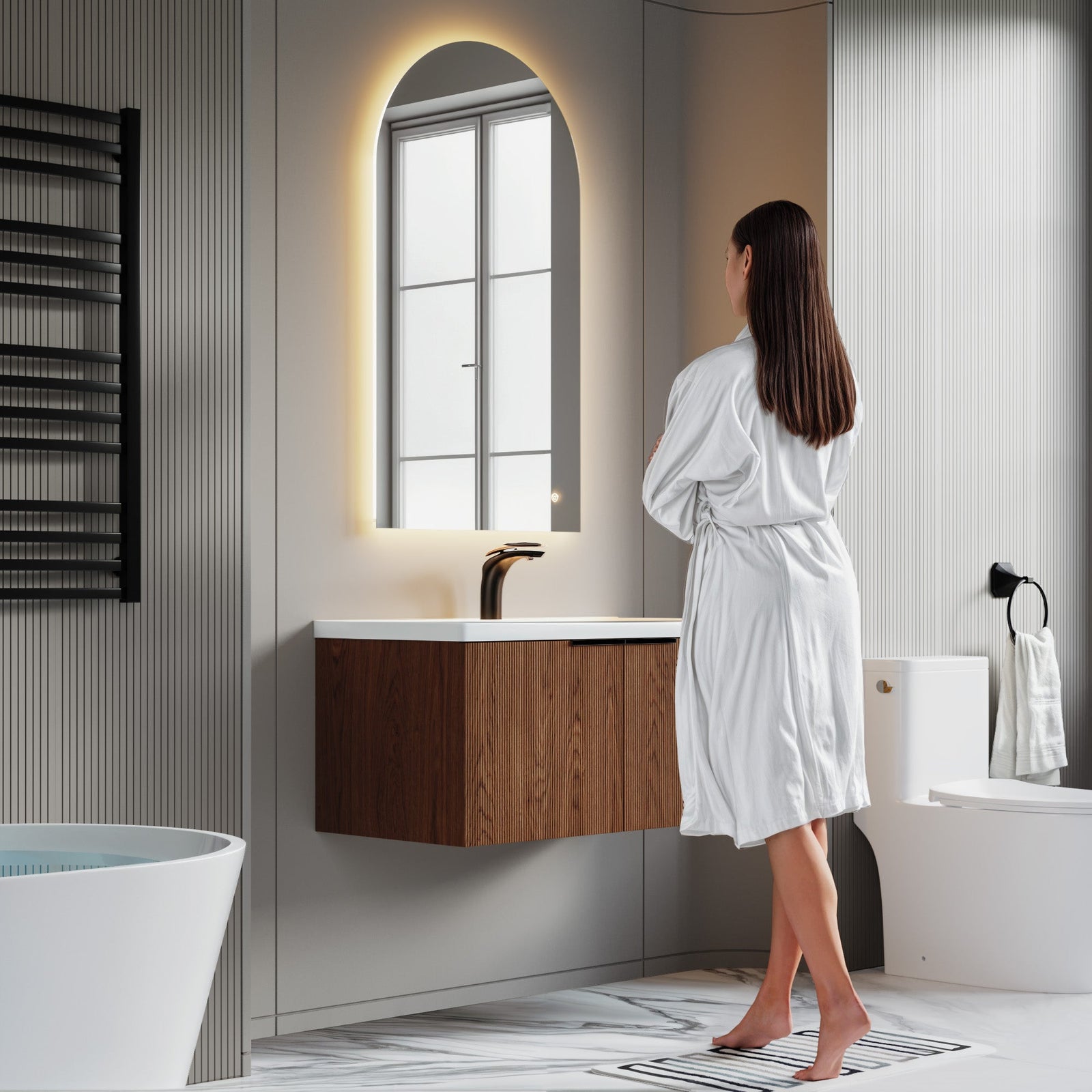 Dowell Arch Backlit Mirror, Touch Switch LED light,Wall-Mounted Vanity Mirror, Modern Sleek Frameless Design, Energy-Efficient LED Lighting - 5002 Series