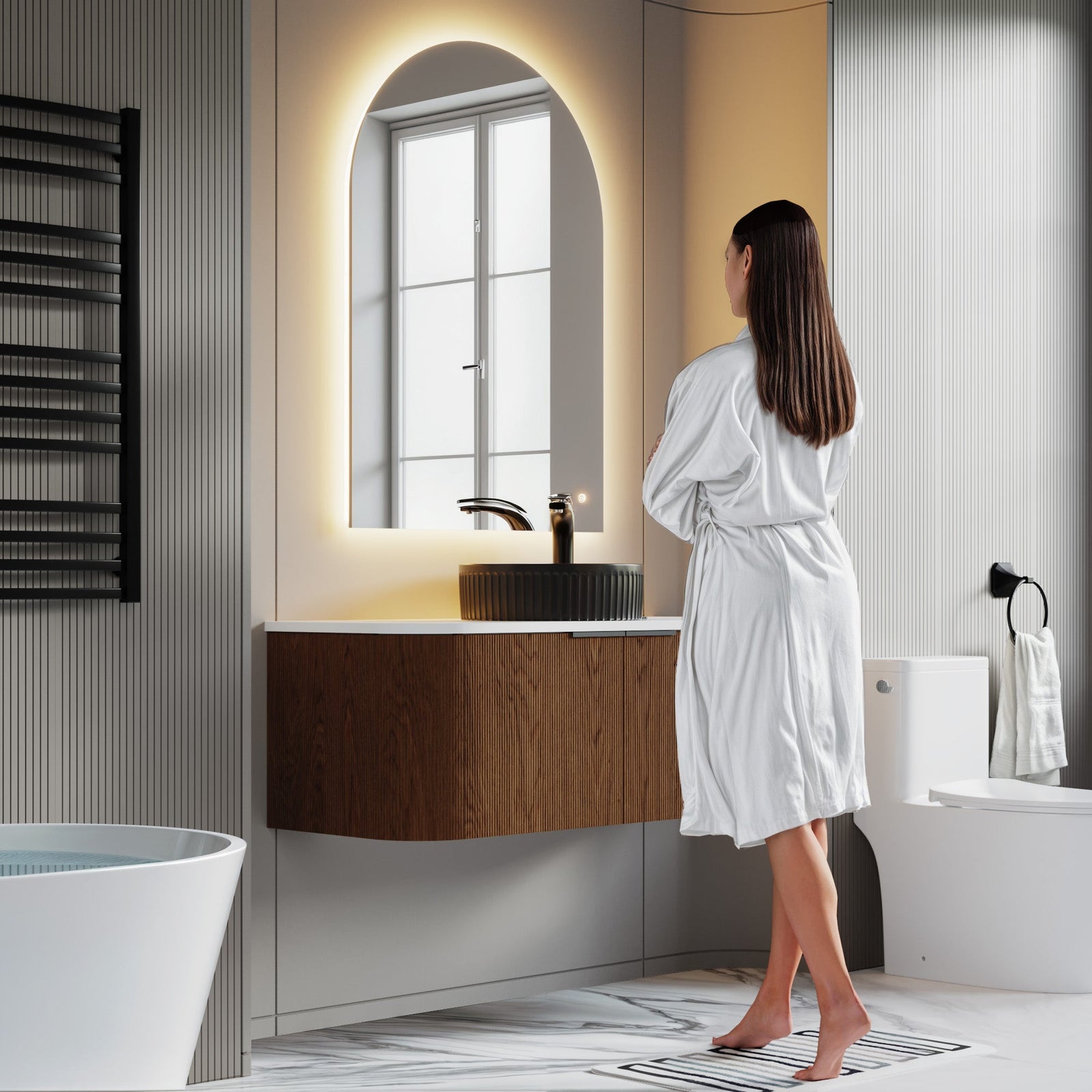 Dowell Arch Backlit Mirror, Touch Switch LED light,Wall-Mounted Vanity Mirror, Modern Sleek Frameless Design, Energy-Efficient LED Lighting - 5002 Series
